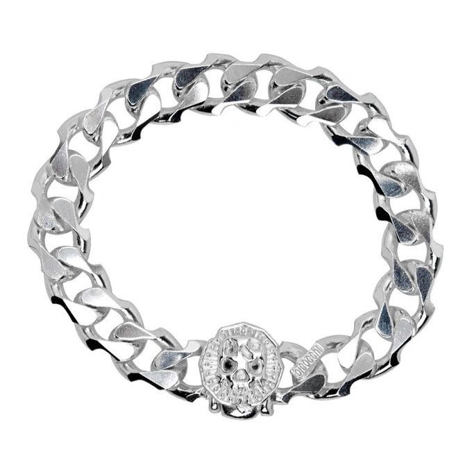 image of Emanuele Bicocchi Exclusive Cuban Chain Skull Bracelet in Sterling Silver, Men's