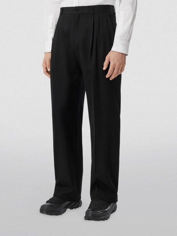 Burberry o1mle0326 Wide Leg Wool Twill Pants in Black Size US 34 / EU 50 - 2 Thumbnail