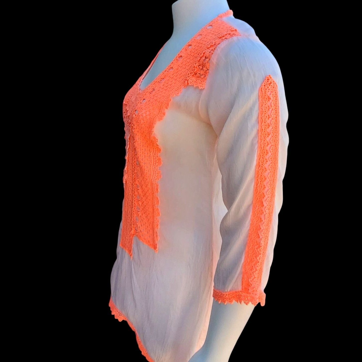 Johnny Was Johnny Was Size M Sheer White Boho Tunic Top Long Sleeves wi Size M / US 6-8 / IT 42-44 - 10 Thumbnail