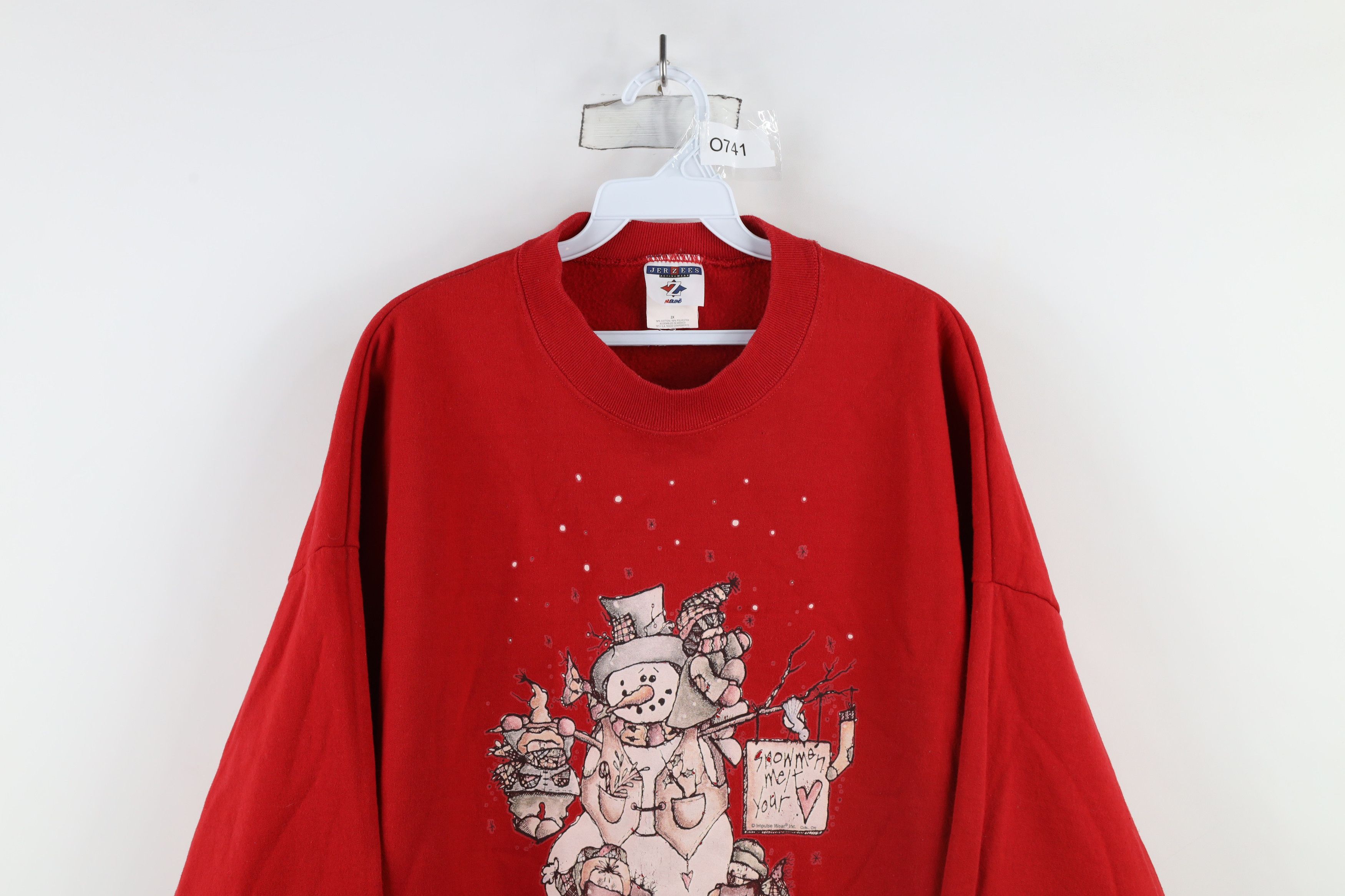 Vintage Vintage 90s Faded Christmas Snowman Crewneck Sweatshirt Red Size XXL / US 16-18 / IT 52-54 - 2 Thumbnail