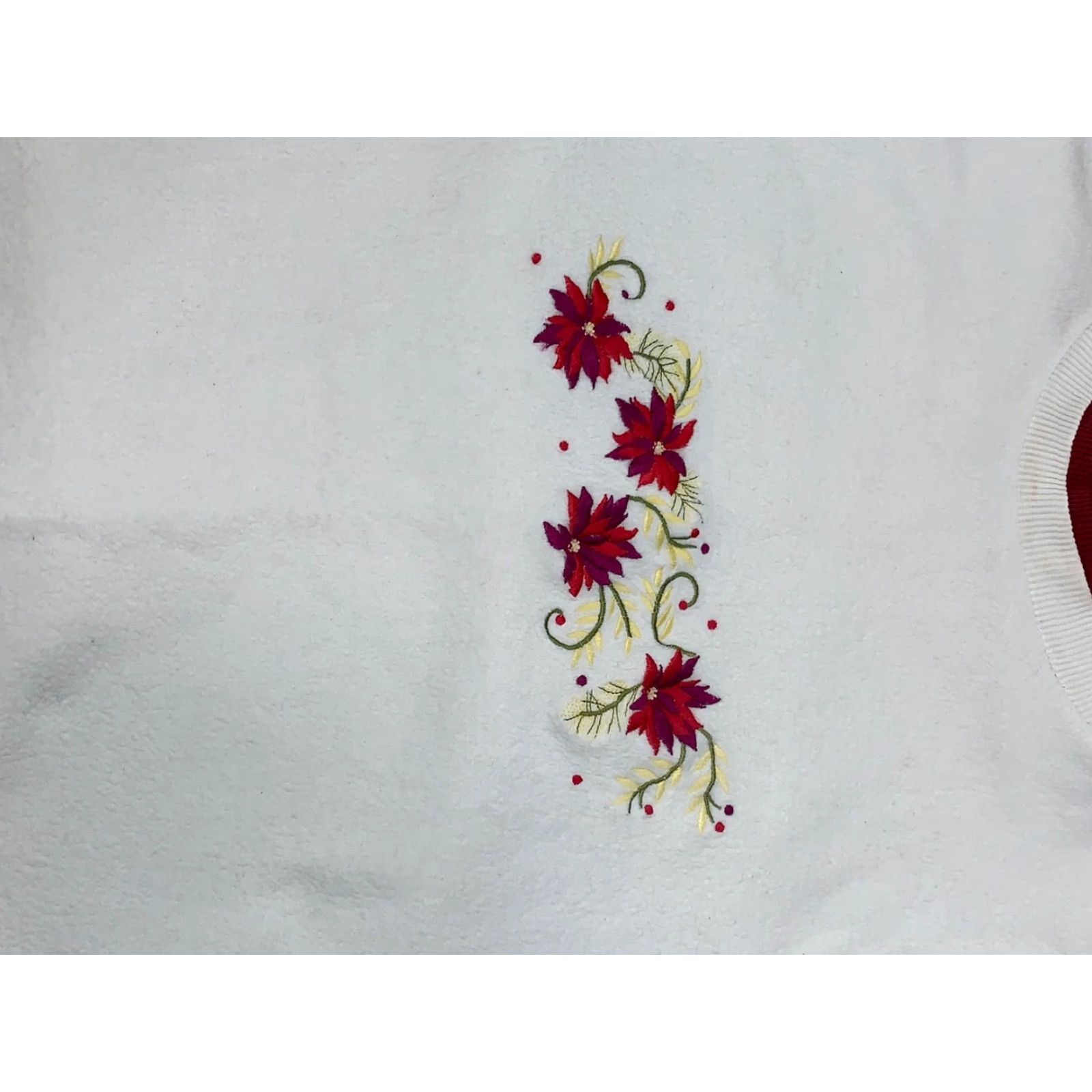 Haband Womens Haband Pullover Sweater Floral White M Red Trim Size M / US 6-8 / IT 42-44 - 2 Thumbnail