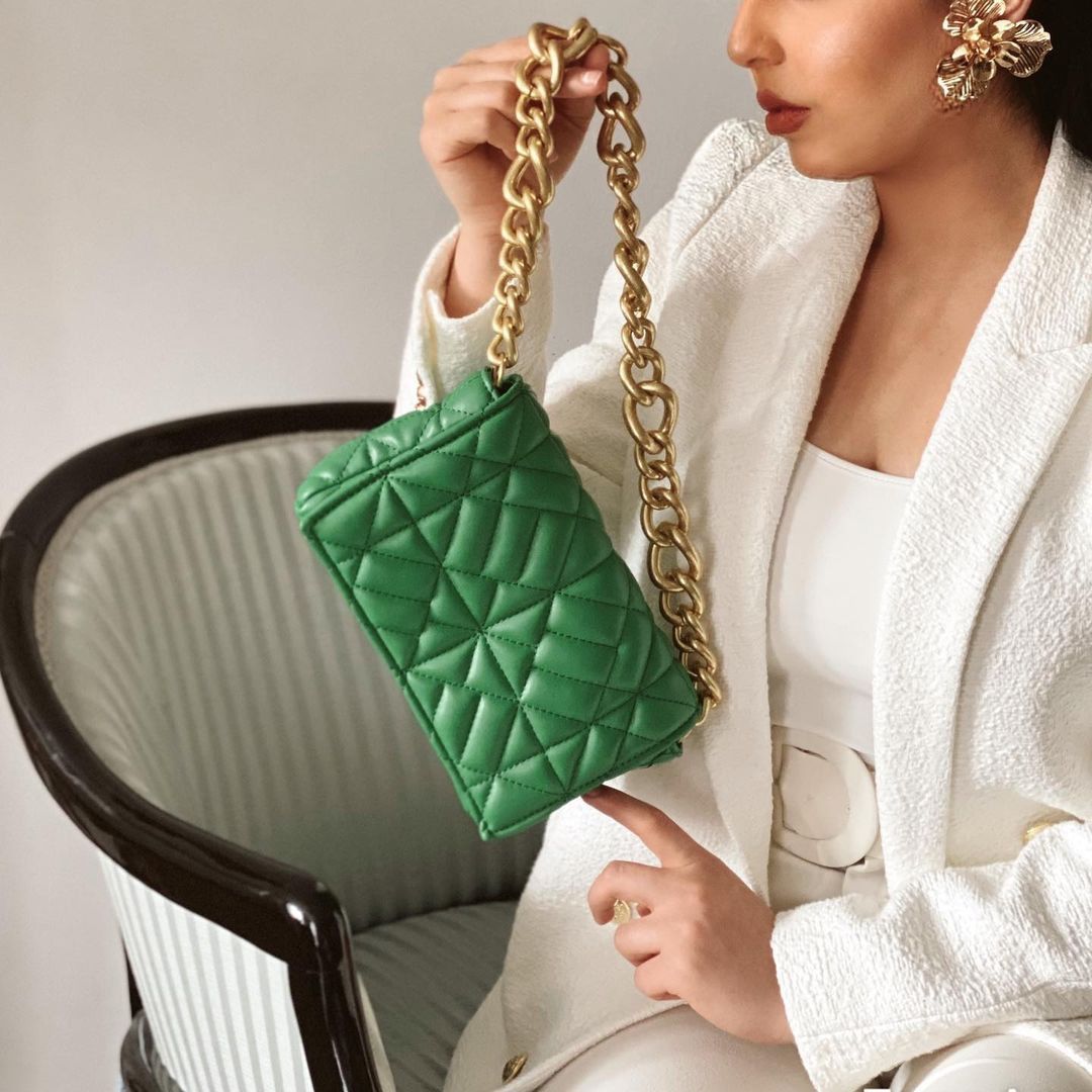 Zara ZARA Green Quilted Chain Shoulder Bag NWT Gold Chain Purse Size ONE SIZE - 4 Thumbnail