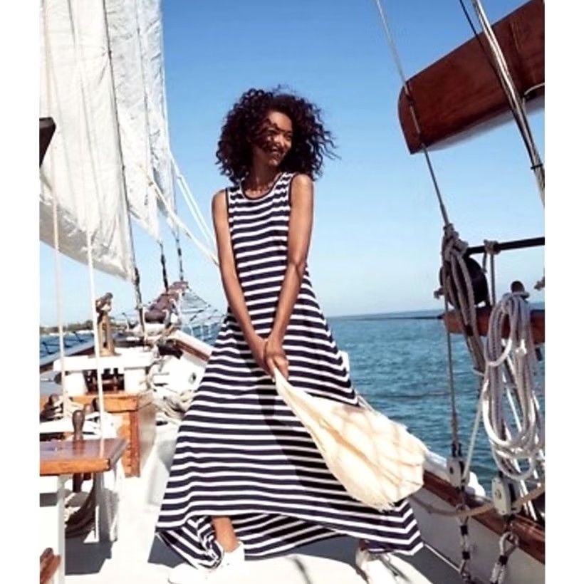 J.Crew J.Crew Maxi Dress Striped Sleeveless Navy White Sz PXXS Navy White Striped Maxi Dress Casual Travel Women Sleeveless Navy White PXXS Size S / US 4 / IT 40 - 2 Thumbnail