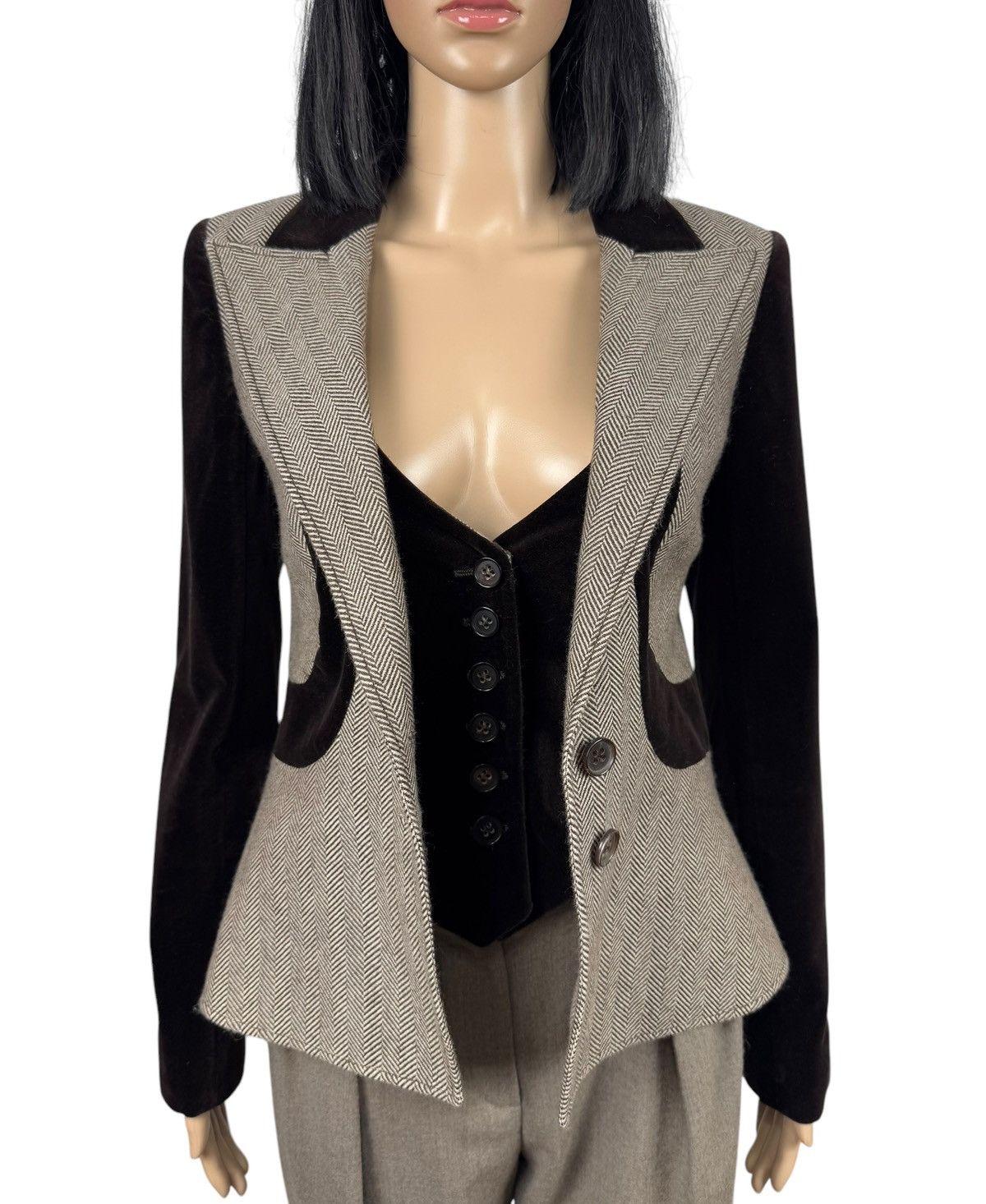 Valentino Valentino Wool Herringbone & Velour Jacket Simulated Vest Size M / US 6-8 / IT 42-44 - 5 Thumbnail