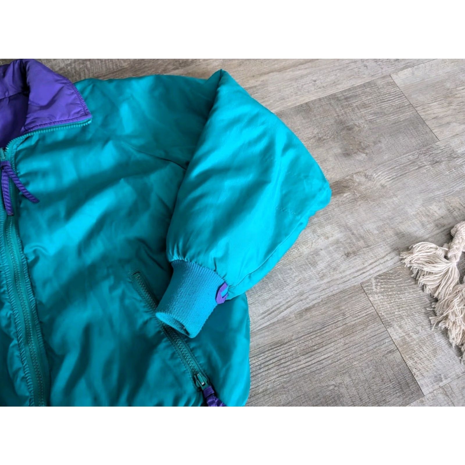 AQUA Vtg Columbia Jacket Women M Reversible Color-Block Purple Aqua Insulated Windbreaker Mid-Length Size M / US 6-8 / IT 42-44 - 4 Thumbnail