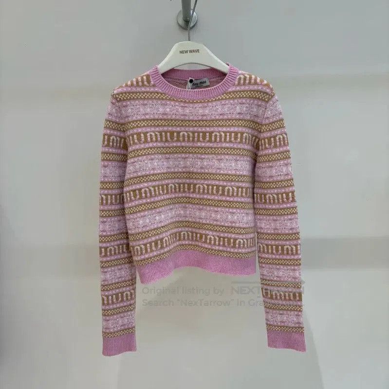 Miu Miu Miu Miu Pink Wool Patterned Long Sleeve Sweater . Size S / US 4 / IT 40 - 1 Thumbnail
