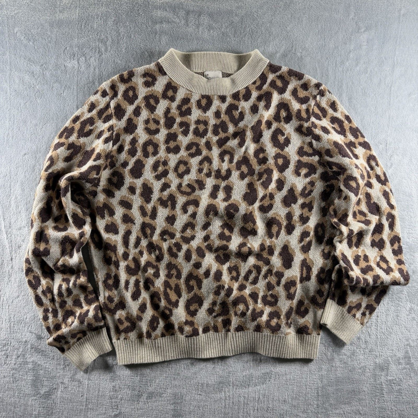 Other A New Day Cotton Blend Leopard Crewneck Sweater Relaxed Tan Size XS / US 0-2 / IT 36-38 - 2 Thumbnail