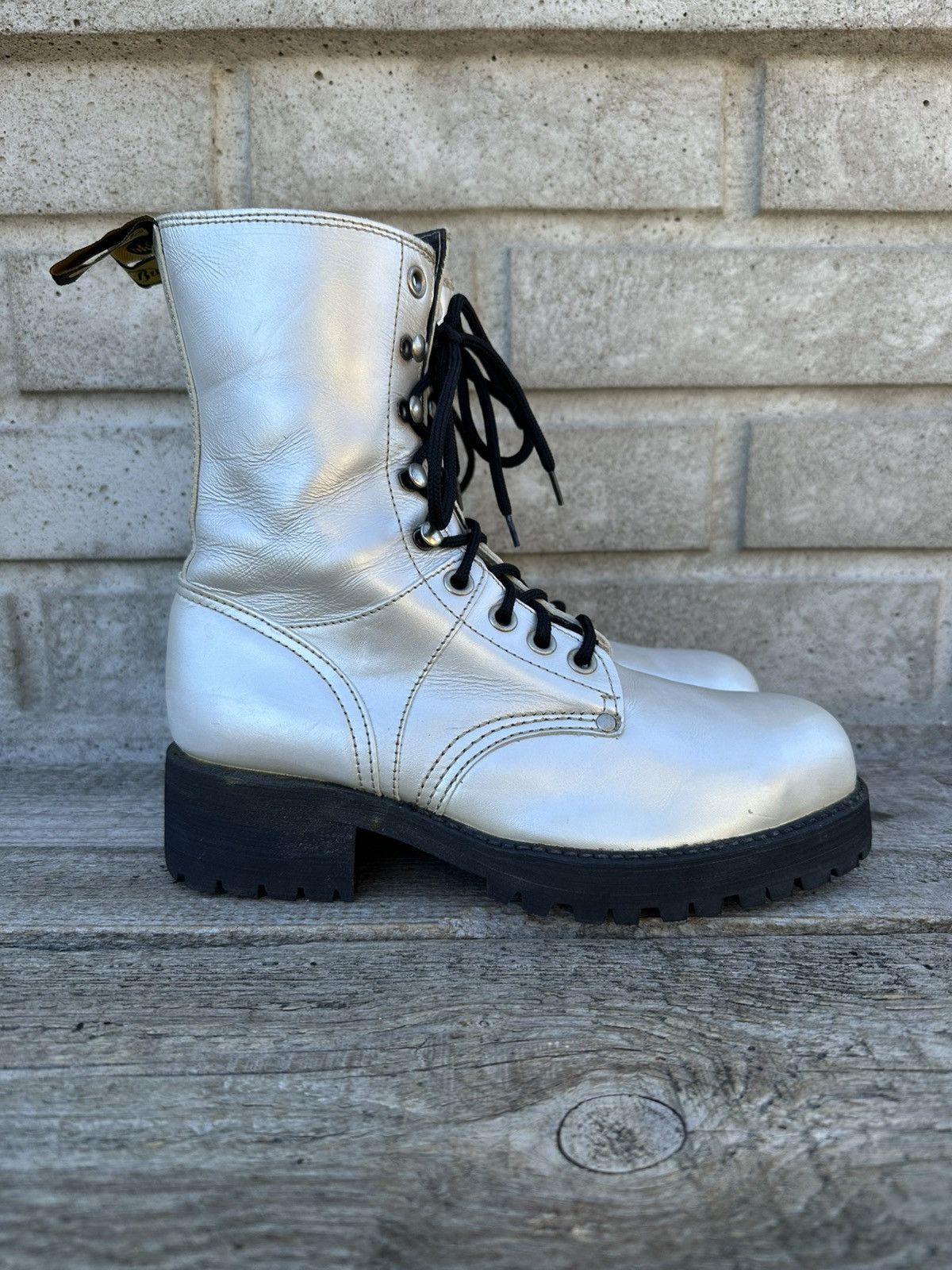 Buffalo London Buffalo Leather Silver Metallic Combat Boots with Metal Toe Size US 7 / IT 37 - 5 Thumbnail