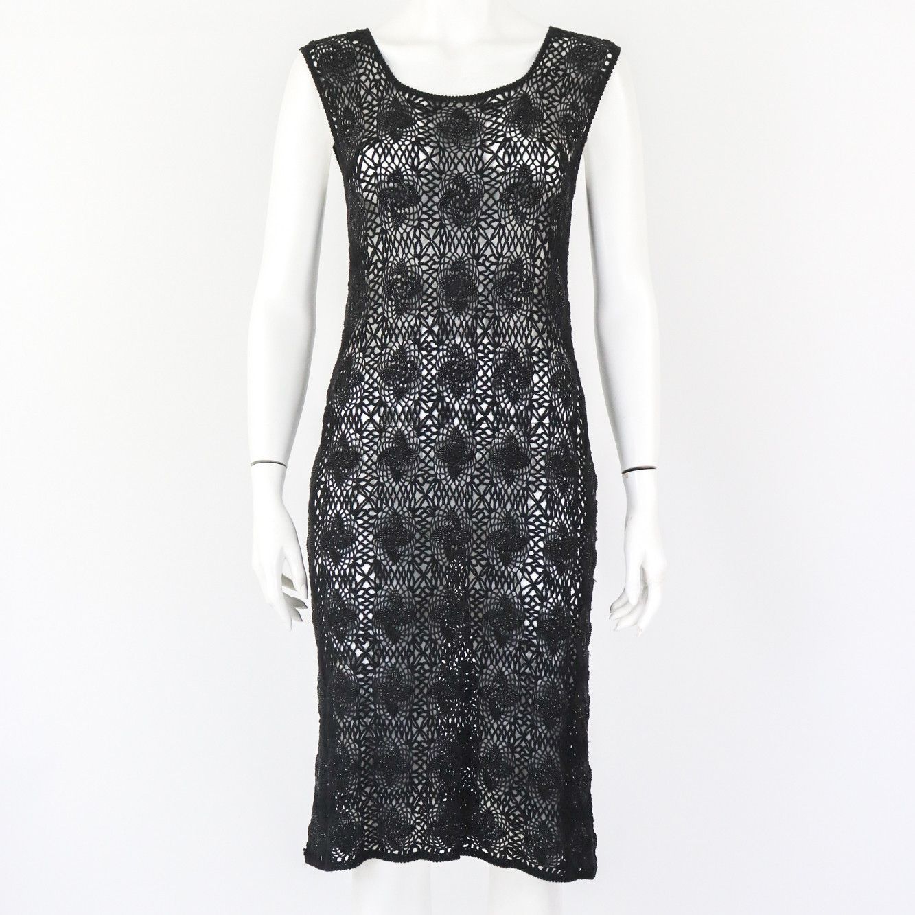 image of Dolce Gabbana Vintage 1990S Dolce&gabbana D&g Fishnet Beaded Crochet Dress in Black, Women's (Size 