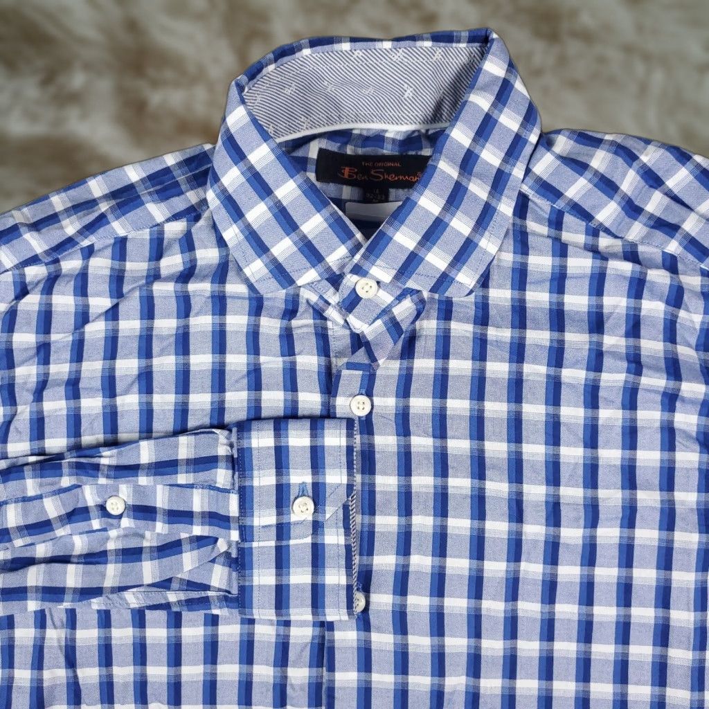 Ben Sherman Ben Sherman Button Up Shirt Men Medium 15 Blue Plaid Long Sleeve Dress American Classic Preppy Size US M / EU 48-50 / 2 - 1 Thumbnail