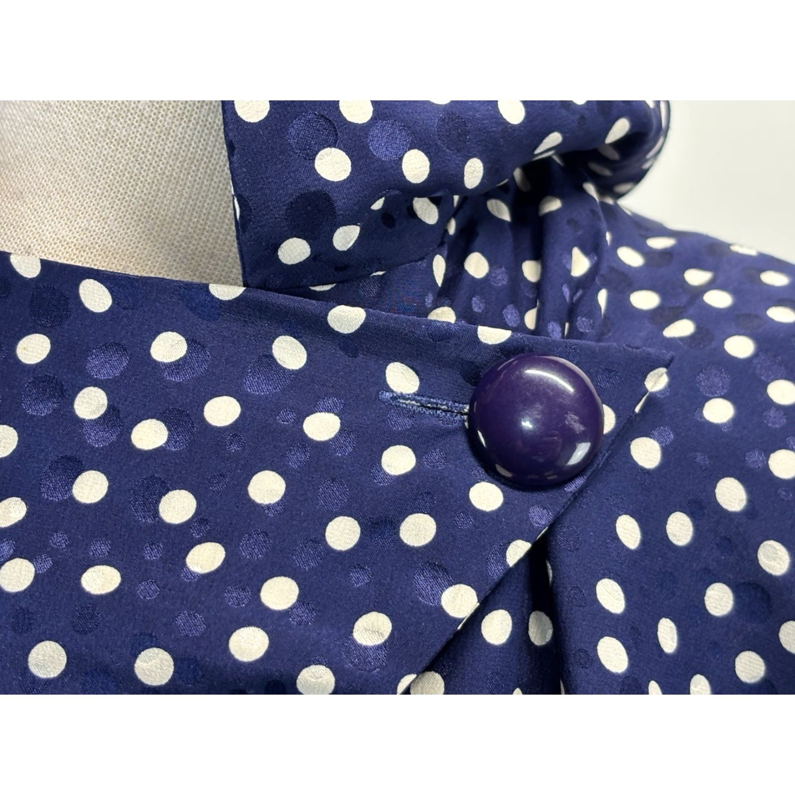 Adrianna Papell VINTAGE Adrianna Papell Silk Sheath Dress Navy White Polka Dot 80s Pinup Sz 8 Women Night Party Cocktail Knee Length Size M / US 6-8 / IT 42-44 - 6 Thumbnail