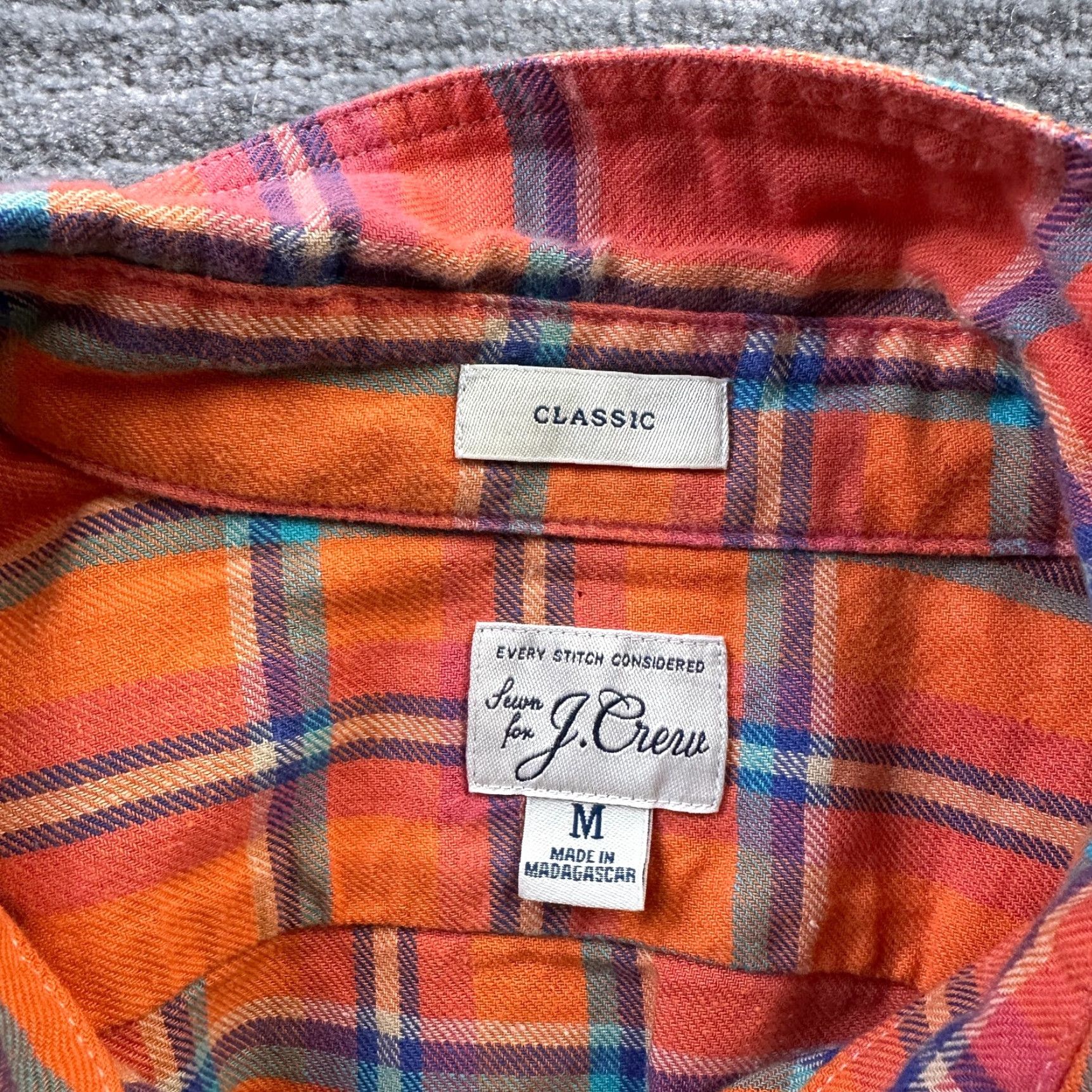J.Crew J.CREW Shirt Mens M Orange Flannel Plaid Button-Up Pocket Wide Collar Casual Vintage? No. (Oops) Size US M / EU 48-50 / 2 - 7 Thumbnail