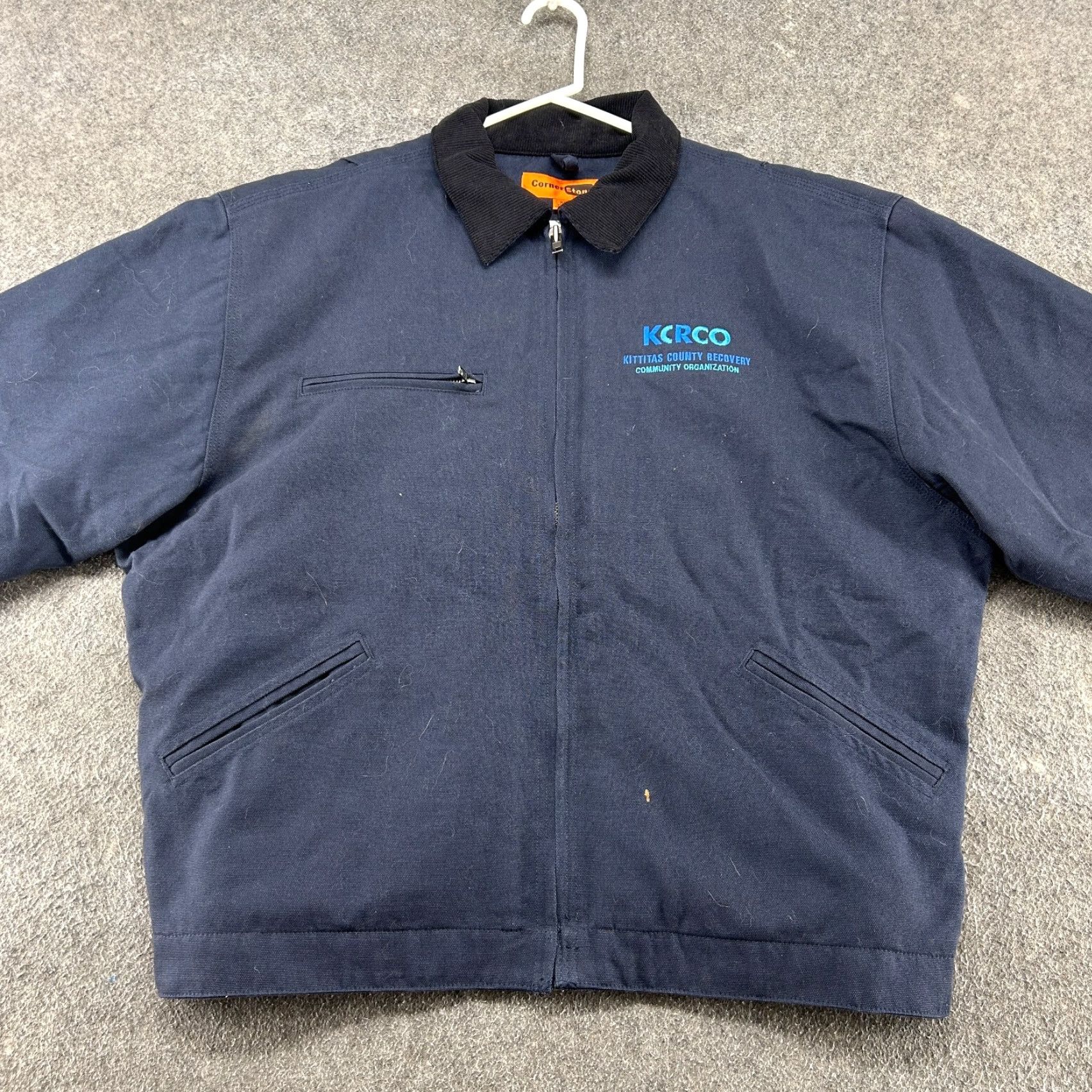 Vintage Corner Stone Jacket Mens XL Blue Navy Canvas Quilted Lined Workwear Bomber Jacket 90s Winter Regular Mens Size US XL / EU 56 / 4 - 4 Thumbnail