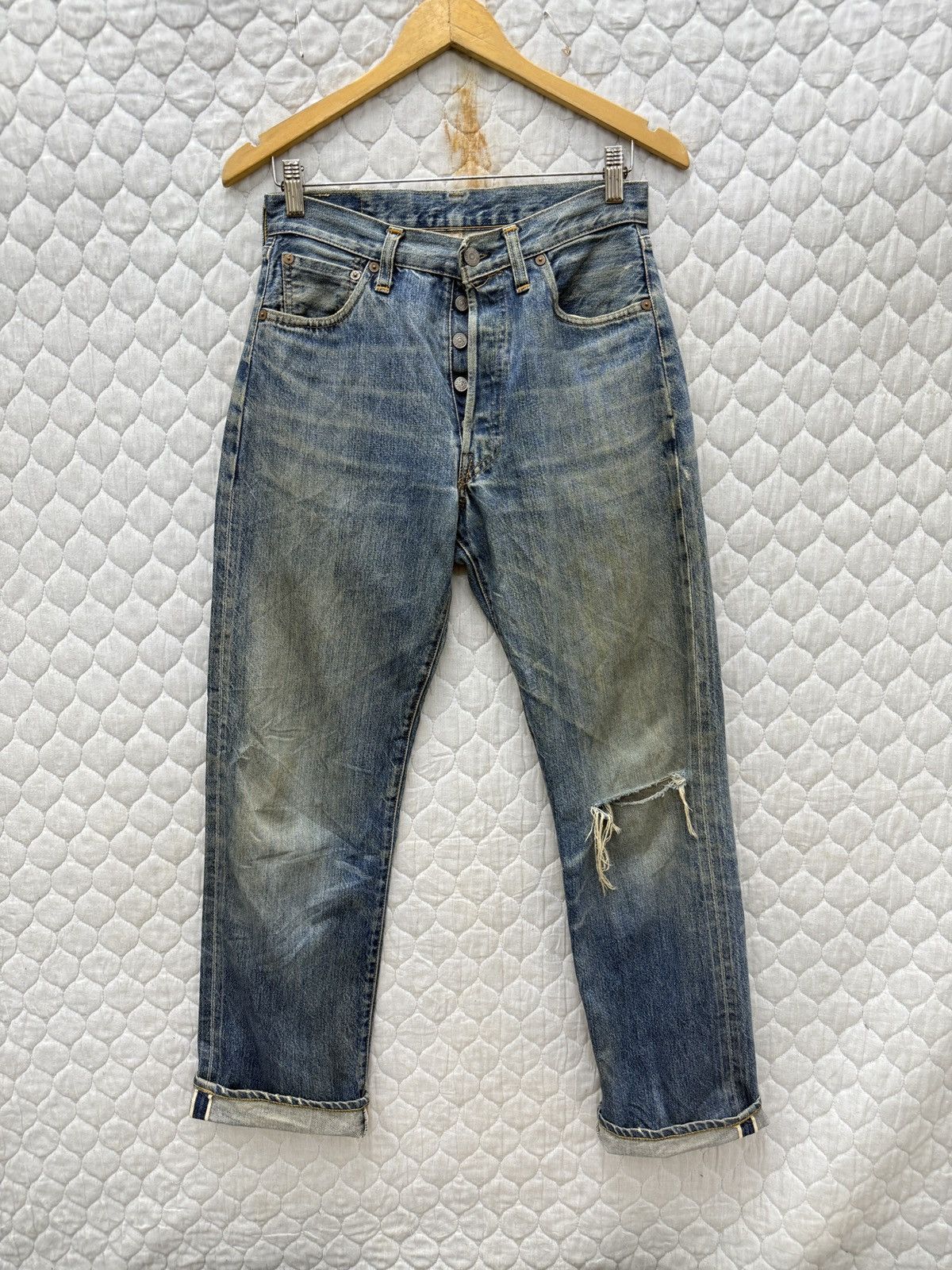 🔥ARCHIVE VINTAGE LEVIS 501XX BIG E DISTRESSED SELVEDGE DENIM