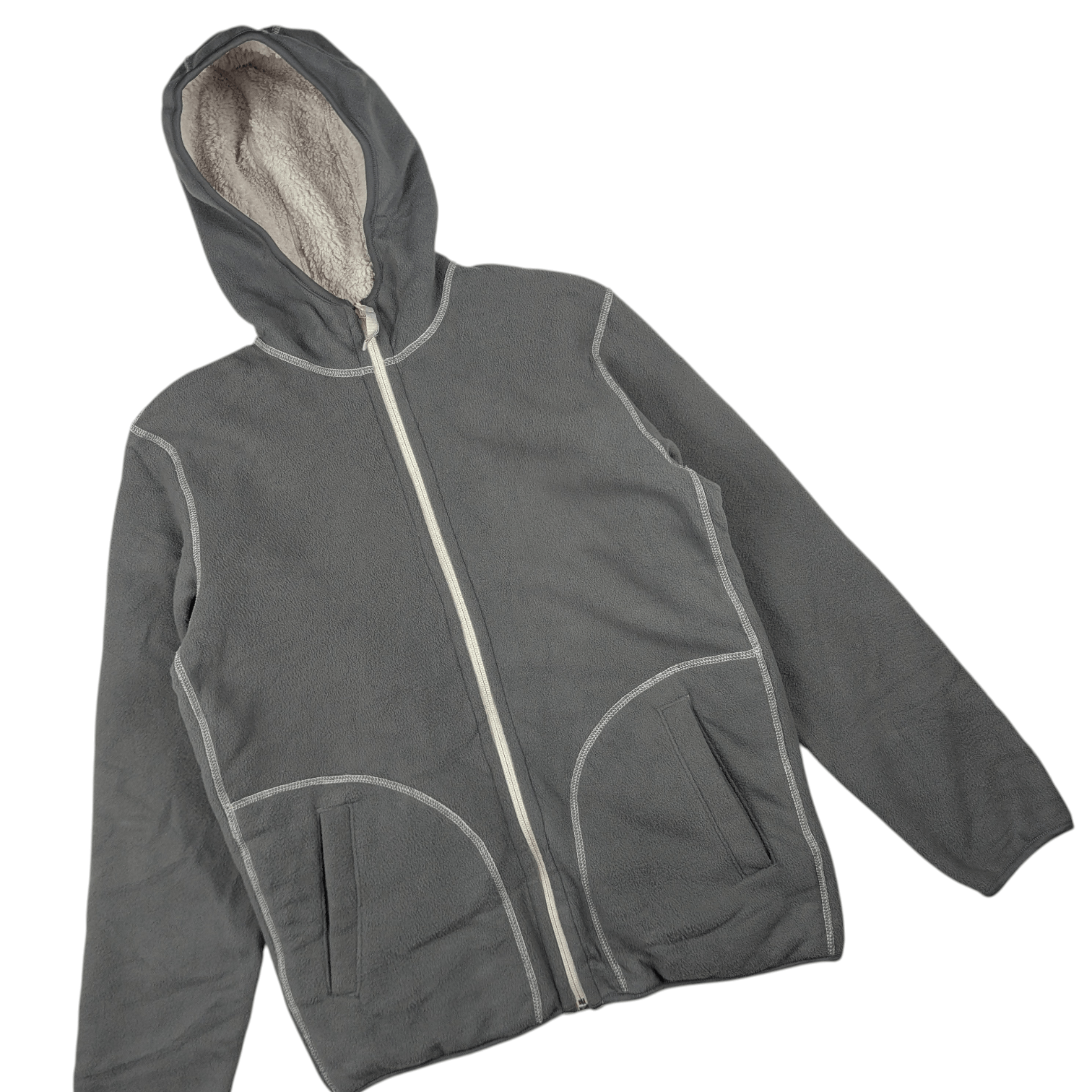Japanese Brand Y2k UNIQLO Zipper Up Reversible Grey Beige Fleece Hoodie Size US M / EU 48-50 / 2 - 5 Thumbnail