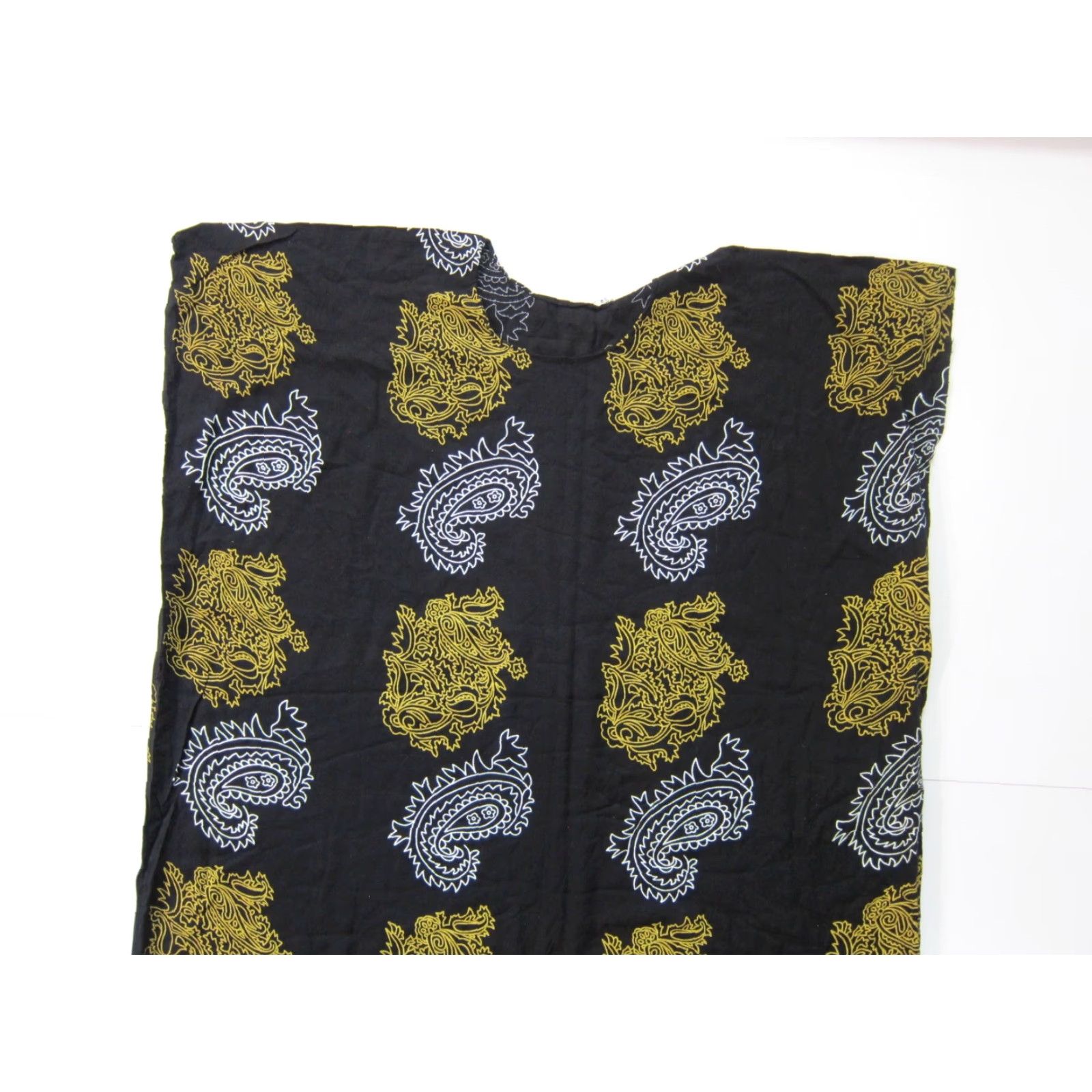 Vintage VINTAGE Unbranded Kaftan Dress Women OS Maxi Kaftan Floral Paisley Long Rayon Black White Yellow OS Women Size ONE SIZE - 4 Thumbnail