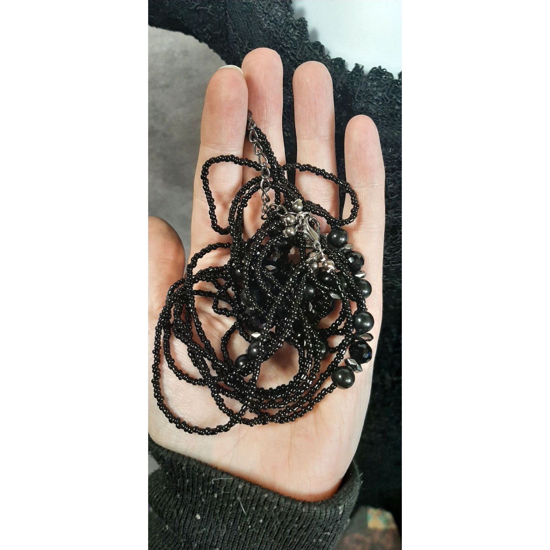 Other Gothic Black Beaded Multi-Strand Necklace With Faceted Accen Size ONE SIZE - 2 Thumbnail