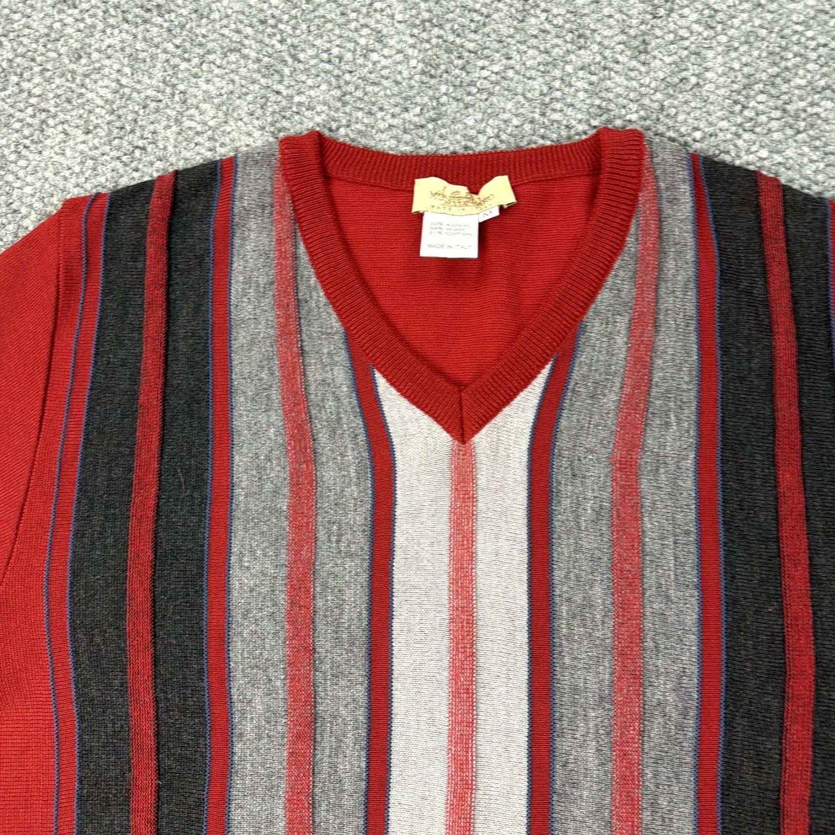 Vintage VINTAGE Montechiaro Sweater Mens Medium Red Striped V Neck Knit Made In Italy Wool Blend Size US M / EU 48-50 / 2 - 2 Thumbnail