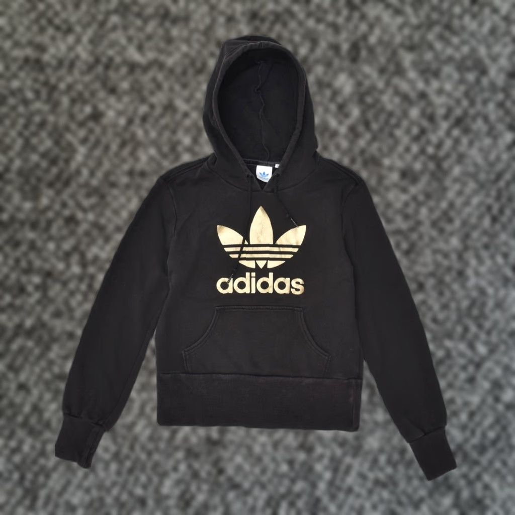 Vintage Adidas Womens Graphic Hoodie Jumper Eu 38 Medium Black Cotton Ak26