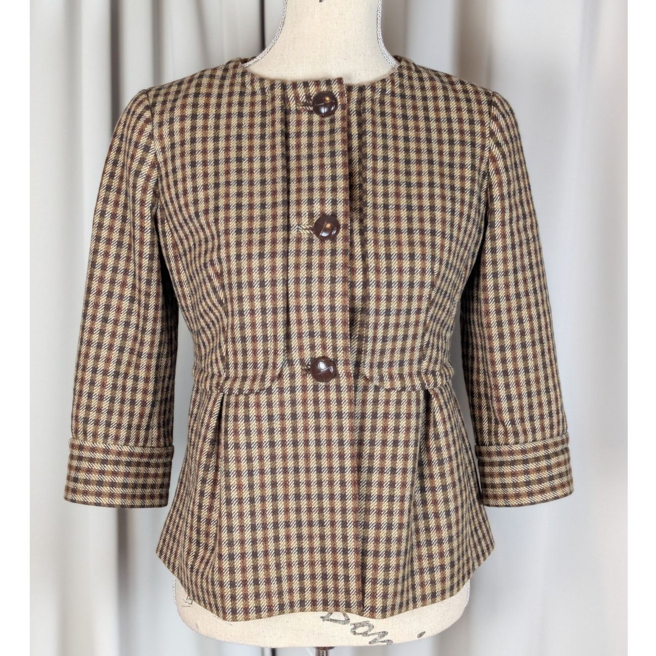 Other Vintage Talbots Wool Plaid Jacket Blazer Petite 4P Brown 90s Size S / US 4 / IT 40 - 18 Thumbnail