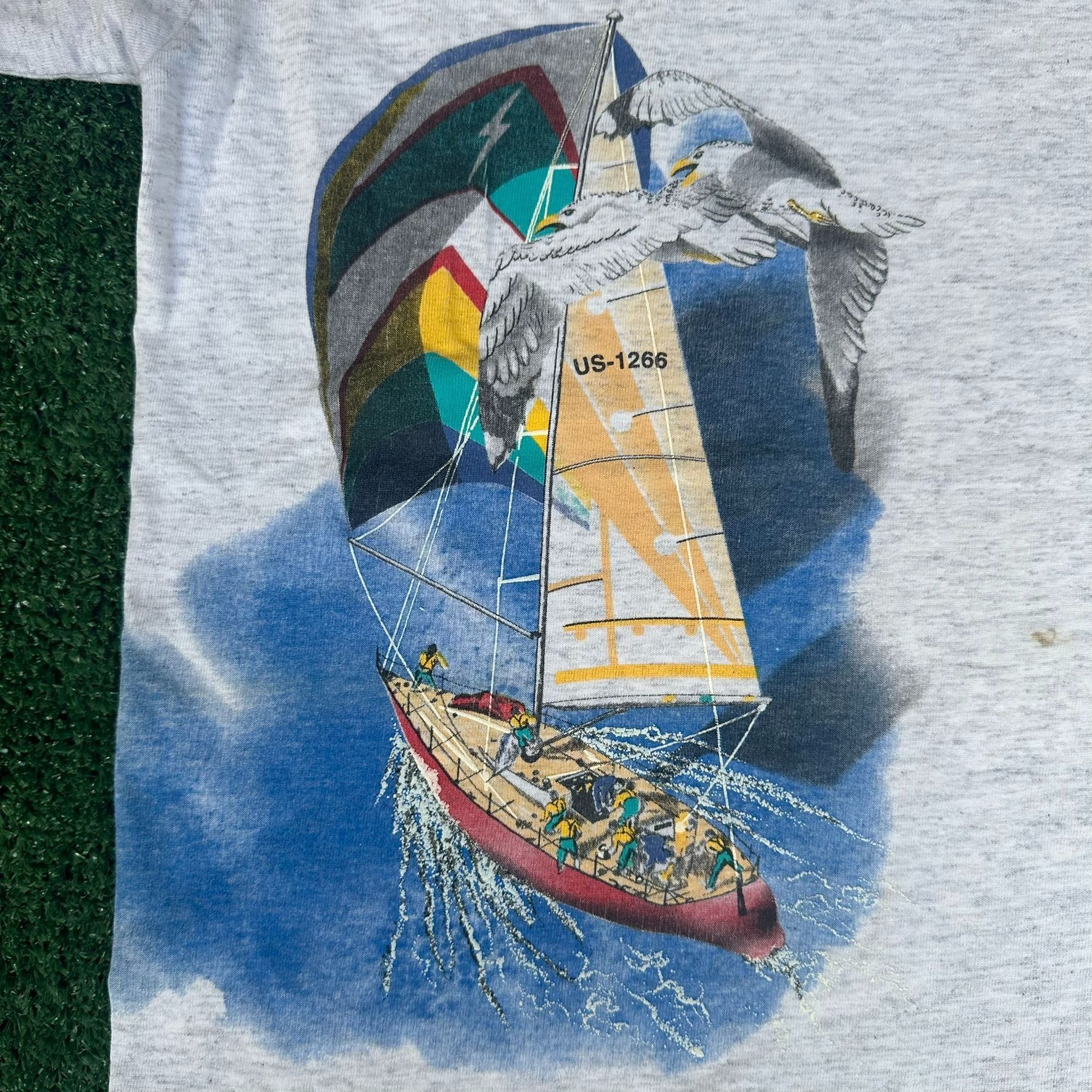 Vintage Vintage 90s Sailboat Seagull T-Shirt Gray L Single Stitch Na Size US L / EU 52-54 / 3 - 9 Thumbnail