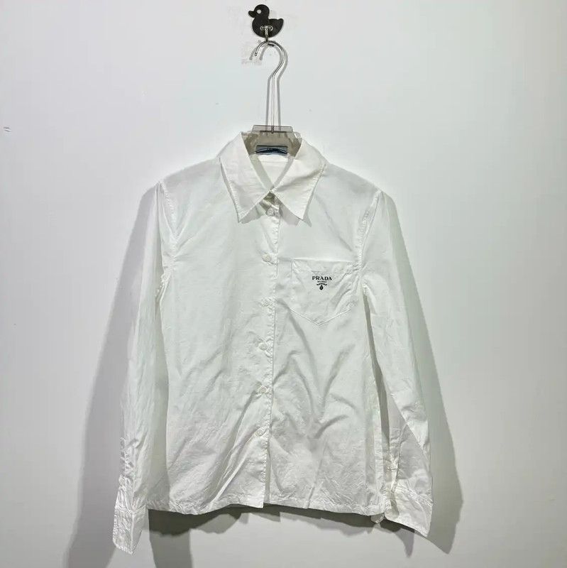 Prada Prada White Silk Blend Long Sleeve Shirt Size US M / EU 48-50 / 2 - 1 Thumbnail