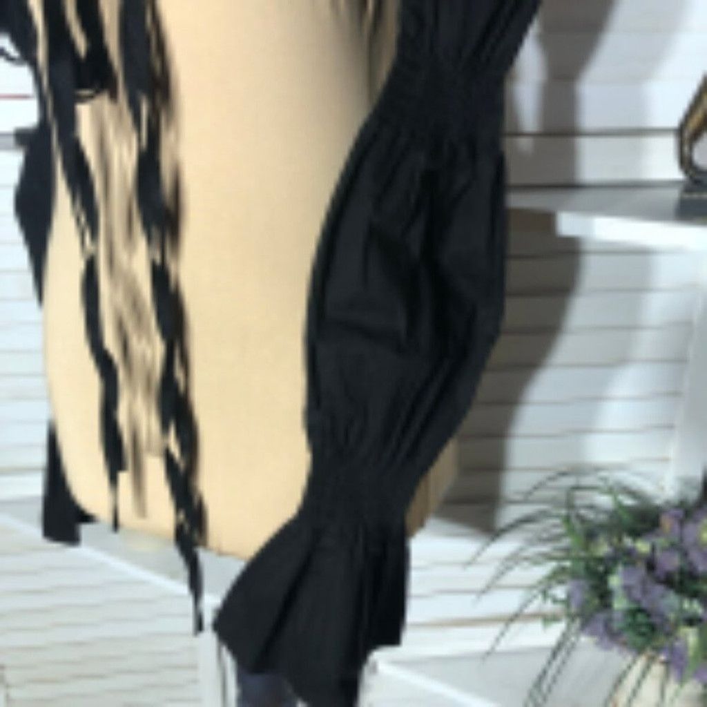 Vintage Boho Cropped Top Tie Front Ruched Puff Long Sleeve Black L Size L / US 10 / IT 46 - 9 Thumbnail