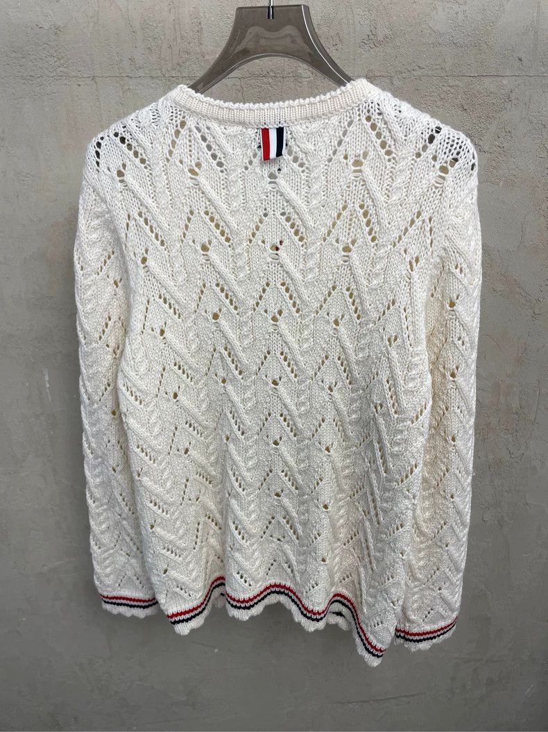 Thom Browne Thom browne Beige hem striped wool cardigan jacket 2504-Nex Size M / US 6-8 / IT 42-44 - 4 Thumbnail