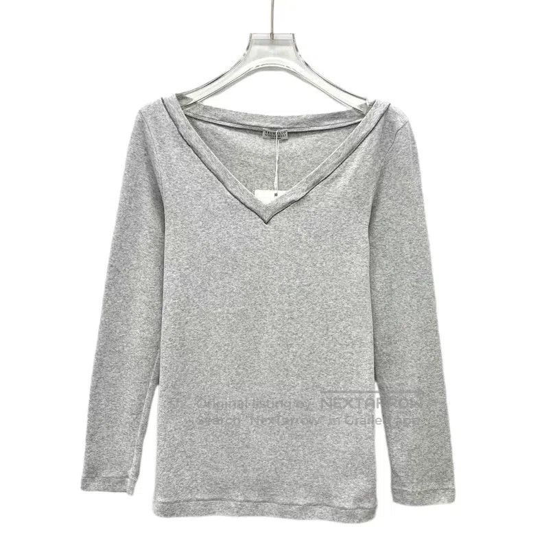 Brunello Cucinelli Brunello Cucinelli Grey cotton V-neck long-sleeve knit swe Size S / US 4 / IT 40 - 1 Thumbnail