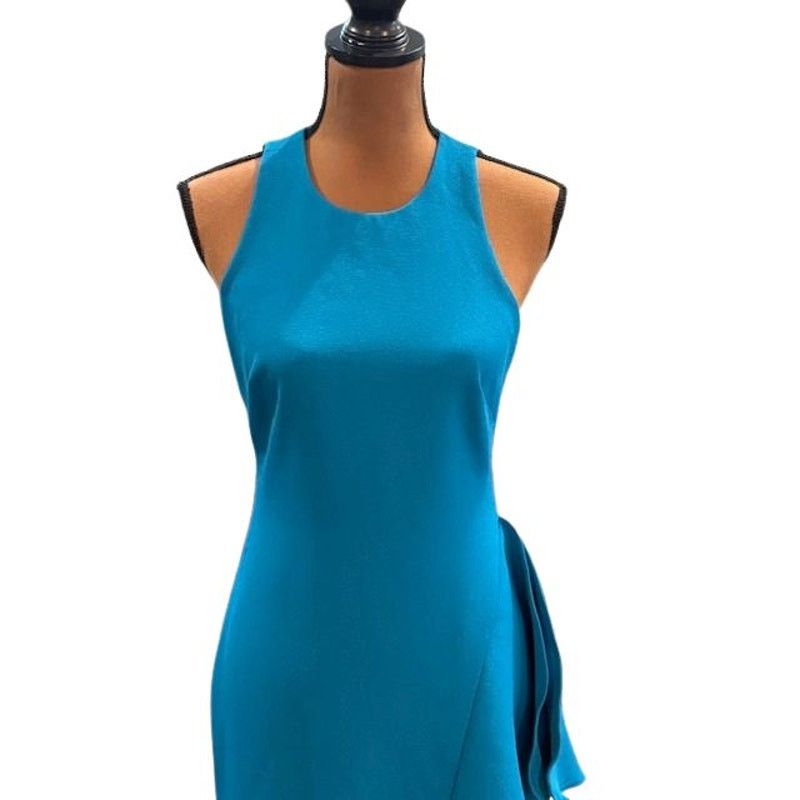 Badgley Mischka Badgley Mischka Bright Aqua Sleeveless Ruffle Maxi Gown Size XS / US 0-2 / IT 36-38 - 2 Thumbnail