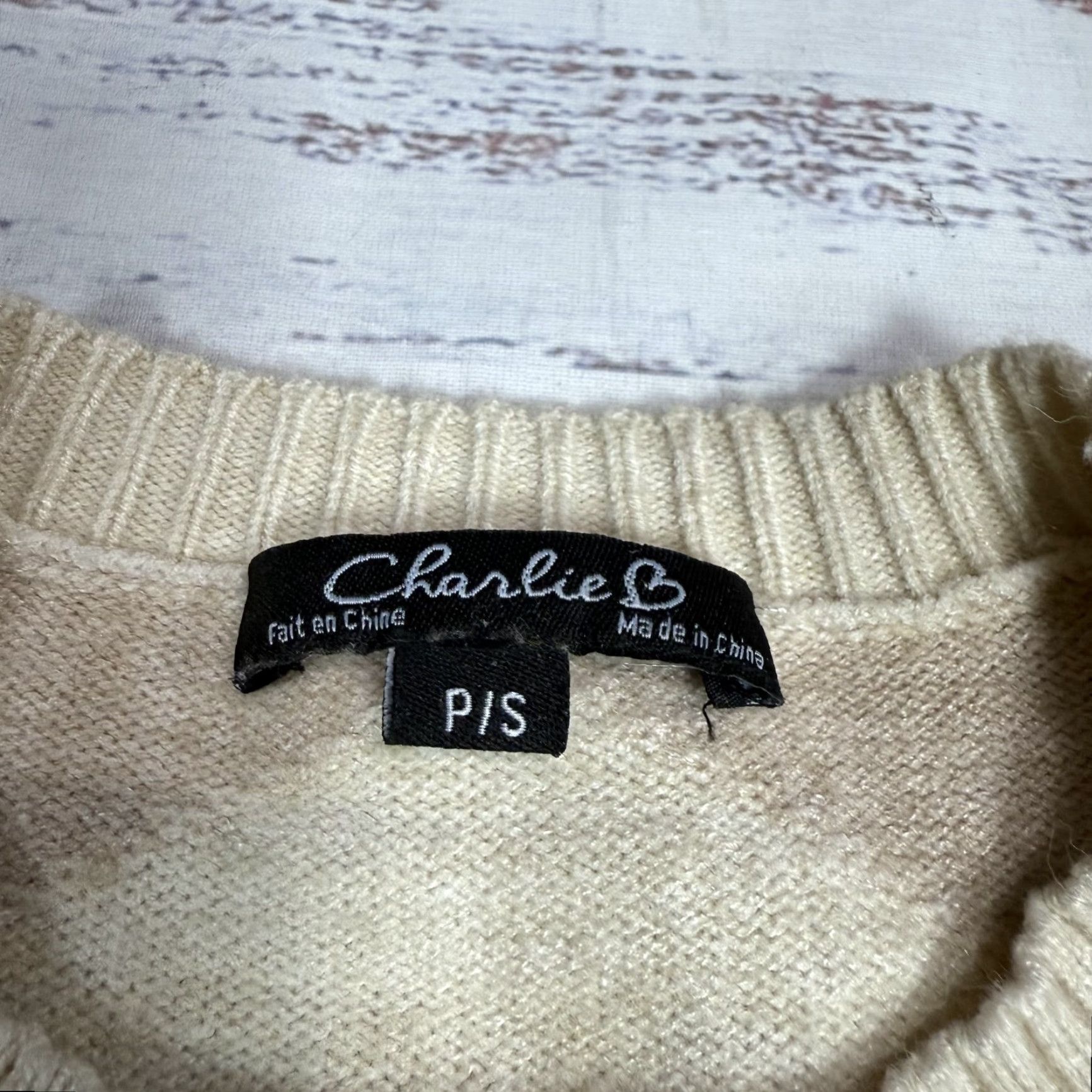 Vintage Charlie B Women's Beige Knit Crew Neck Sweater Size S Stretch Rayon Nylon Polyester Pullover Blouse Knitwear Pullover" Size S / US 4 / IT 40 - 6 Thumbnail