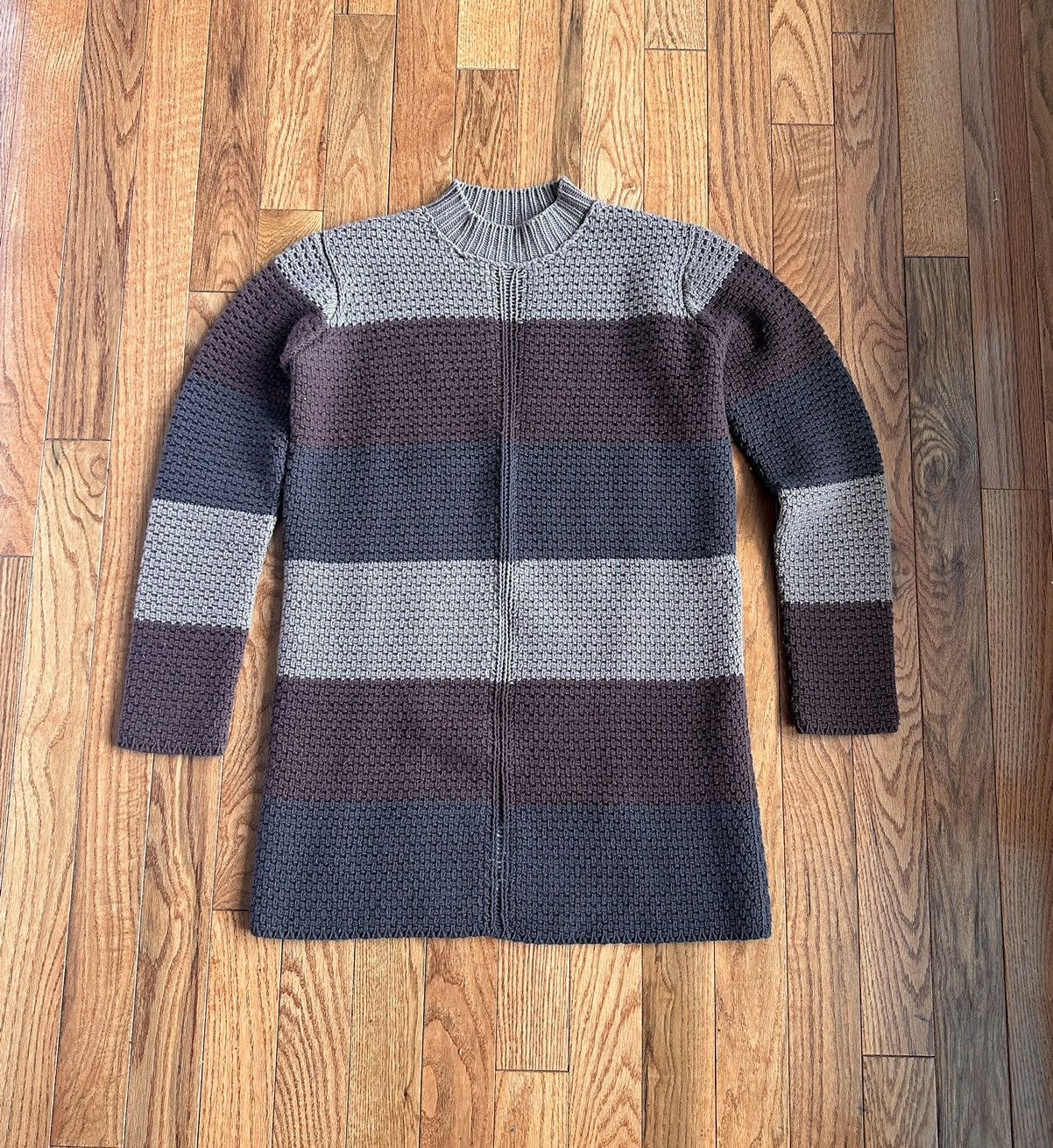 image of Rick Owens Mastodon Striped Knit Sweater in Brown, Men's (Size Medium)