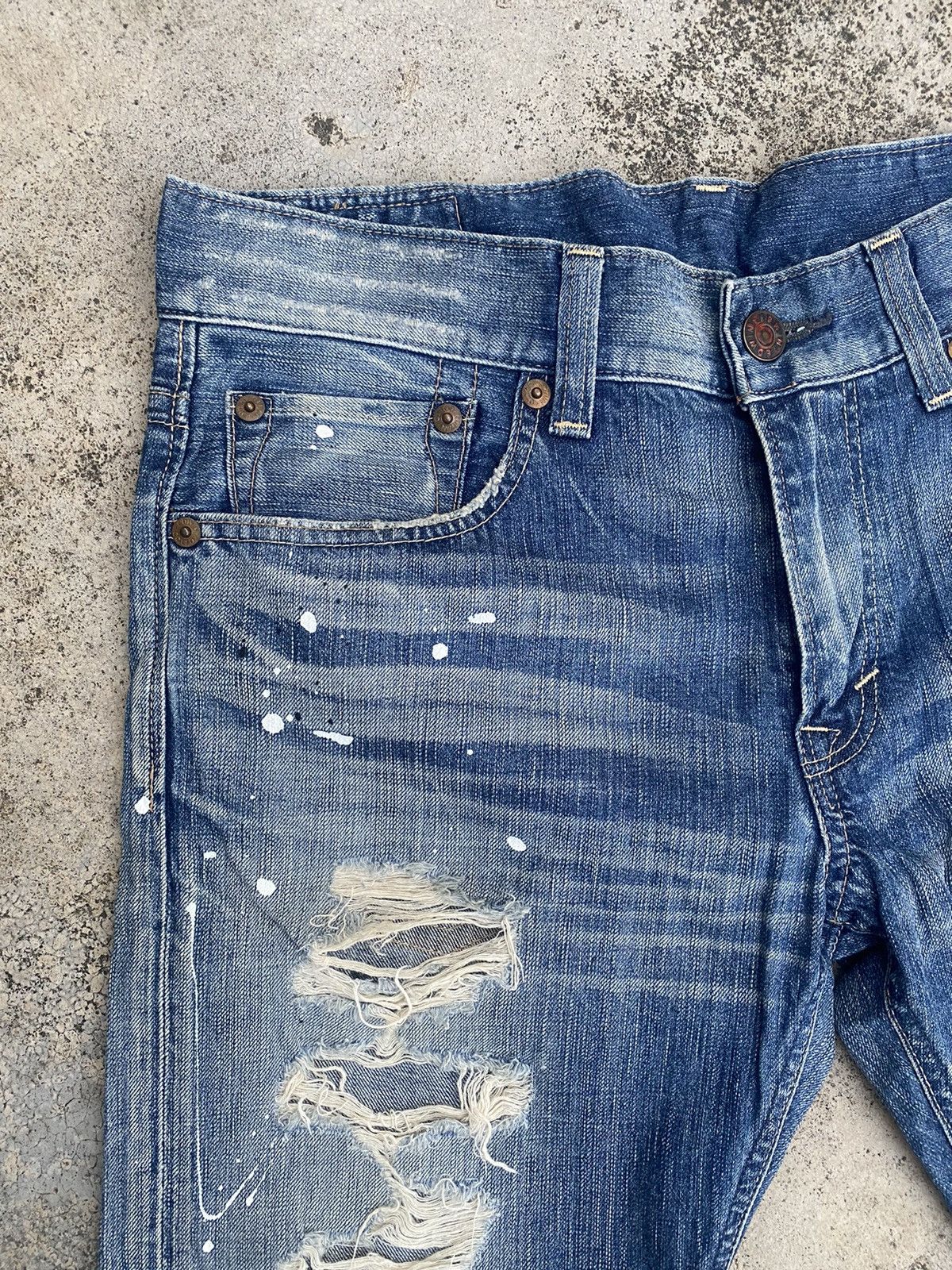 Edwin × Vintage Flare Jeans Edwin Blue Trip Distressed Painted Bootcut Size US 35 - 8 Thumbnail