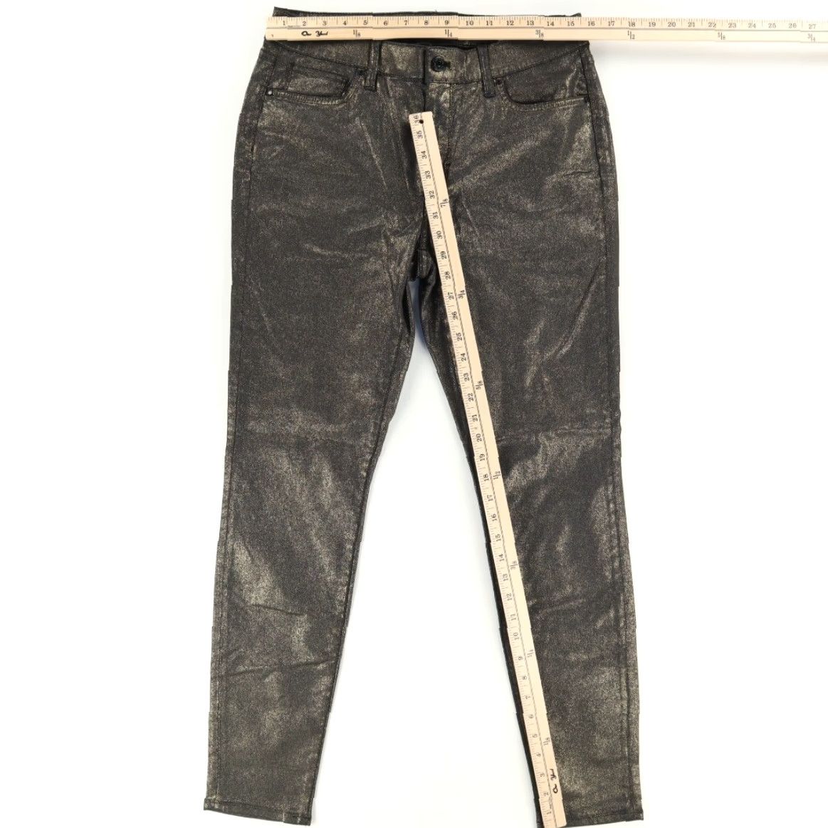 White House Black Market White House Black Market Foil Mid Rise Skinny Khaki Pants Gold Women's 10 Size 32" / US 10 / IT 46 - 3 Thumbnail