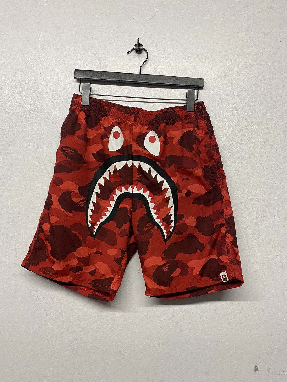 image of Bape Red Camo Shark Nylon Shorts, Men's (Size 30)