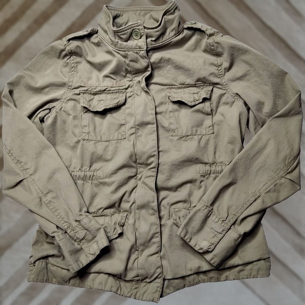 Gap GAP Women Small Olive Drab 100% Cotton Long Sleeve Utility Jacket, Regular Fit, Solid, Full Zip, Pockets, All Seasons, Casual, Green, Jacket, Women Size S / US 4 / IT 40 - 1 Thumbnail