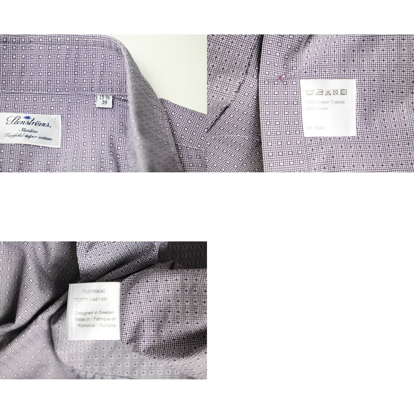 Vintage STENSTROMS Shirt Men's 39 / 15 1/2 Purple Button Slimline Twofold Super Cotton Button-Up Long Sleeve Size US L / EU 52-54 / 3 - 8 Thumbnail