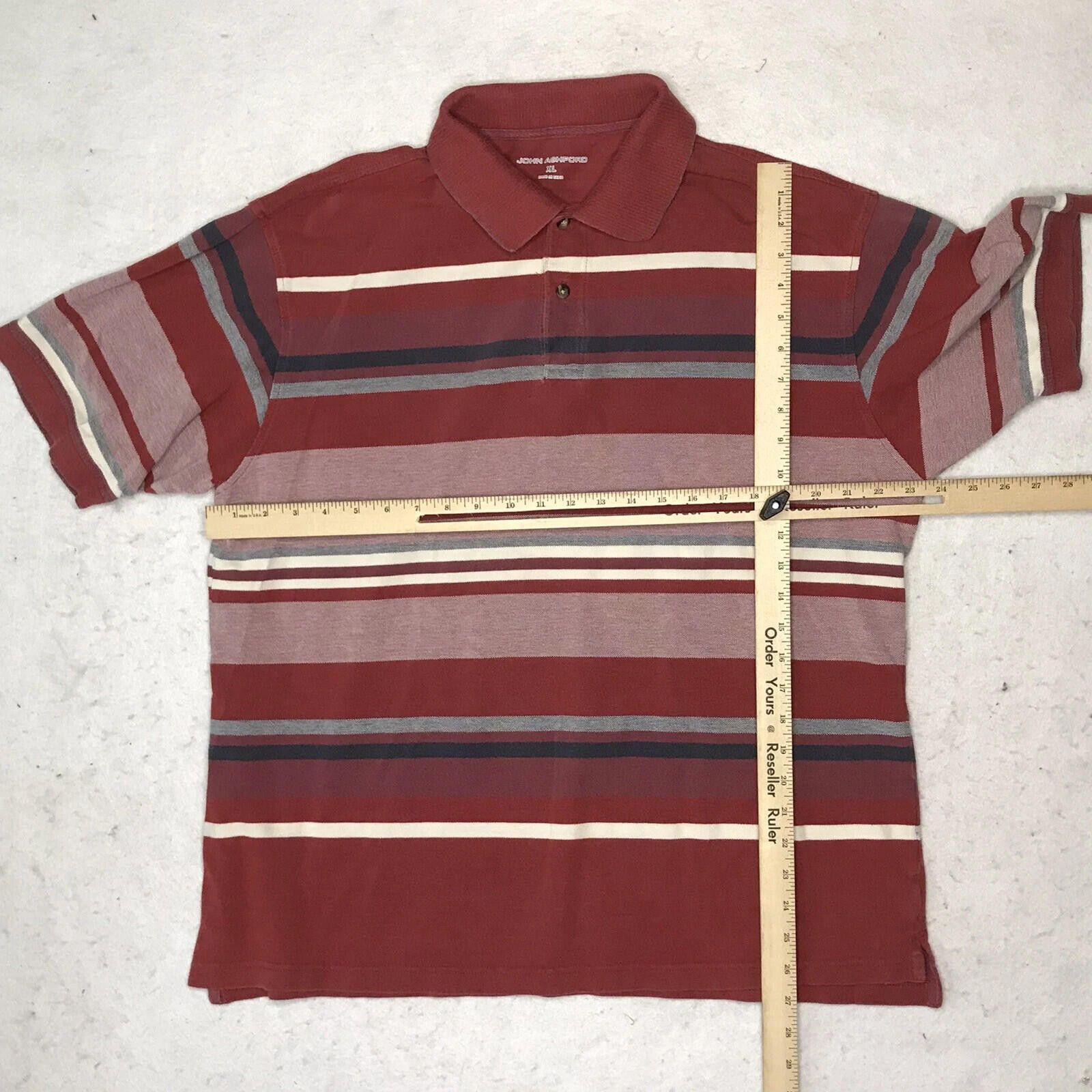 John Ashford John Ashford Polo Shirt Men's Size XL Red Striped Tagless Size US XL / EU 56 / 4 - 3 Thumbnail