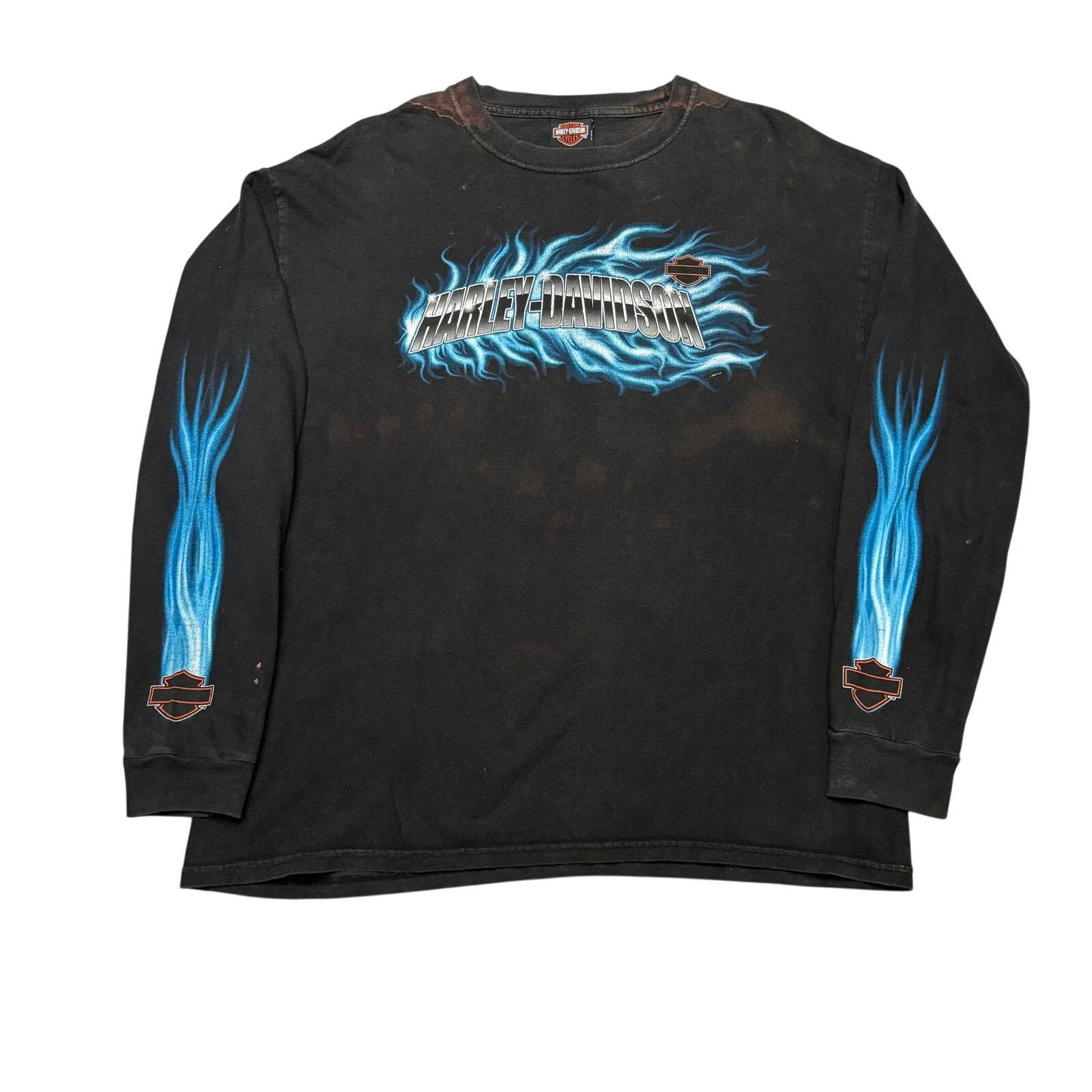 Harley Davidson 90s Harley Davidson blue flame long sleeve shirt