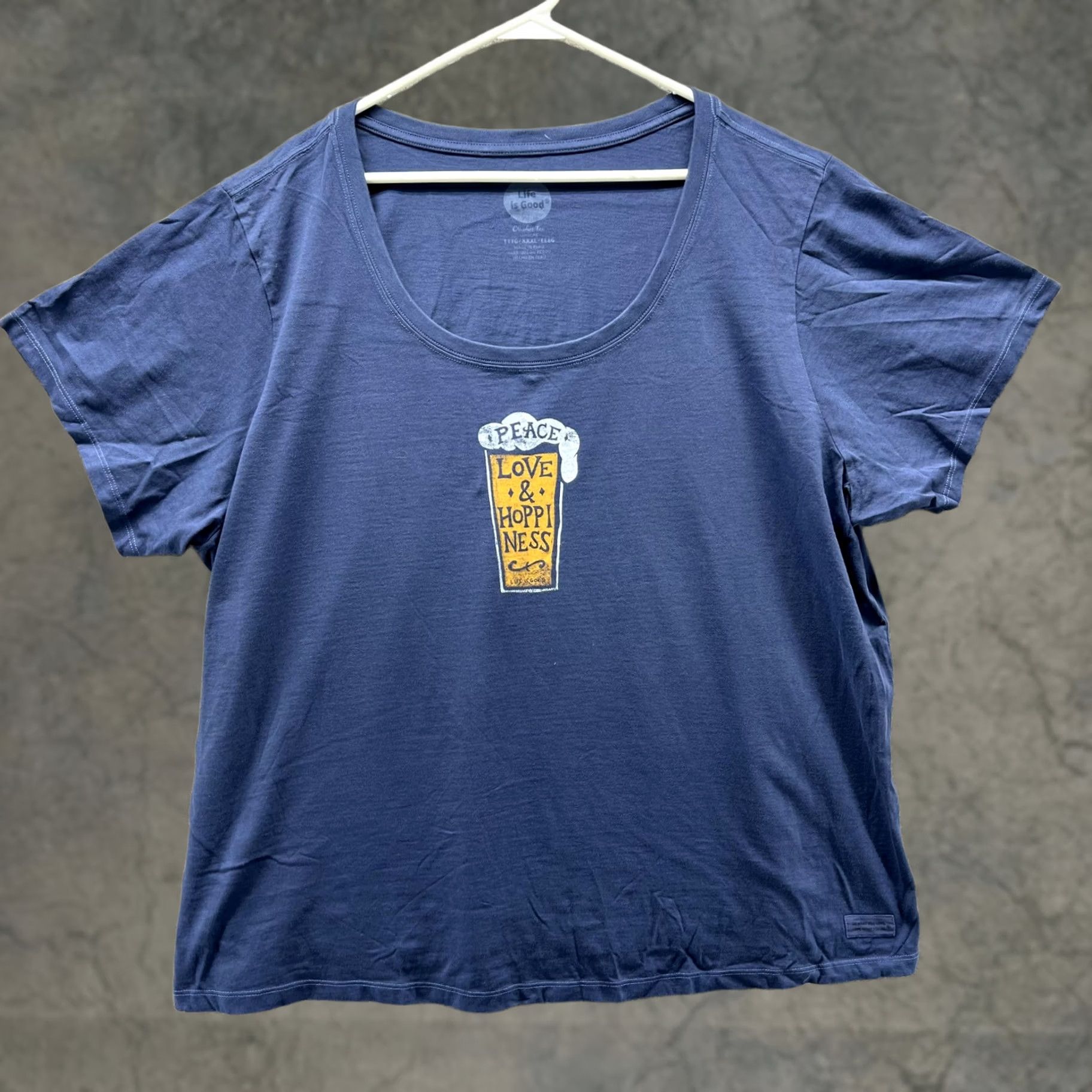 Life is Good VINTAGE Life is Good Crusher Shirt Tee Womens 3XL Blue Peace Love & Hoppiness Beer Size XXL / US 16-18 / IT 52-54 - 1 Thumbnail