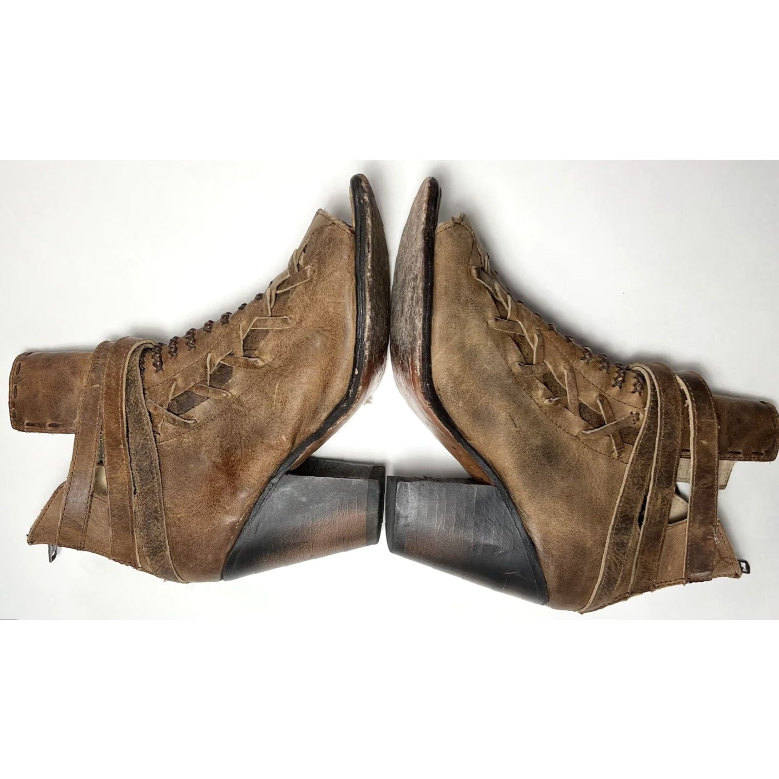 FREEBIRD VINTAGE Freebird By Steven Eagle Booties Peep Toe Leather Boots Brown Size 7 Womens Shoes Eagle Theme Size US 7 / IT 37 - 3 Thumbnail