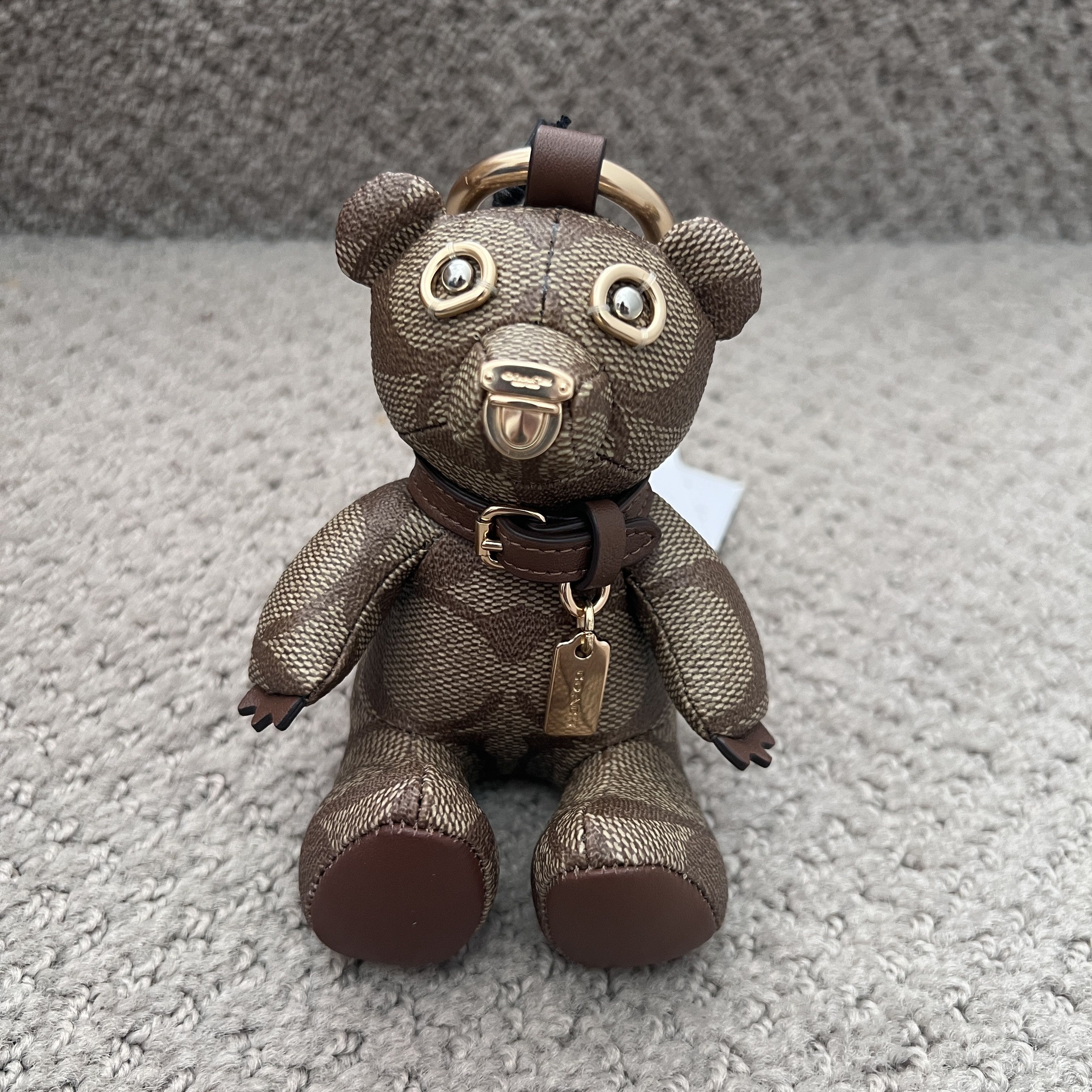 Coach Bear Bag Charm In Signature Canvas With Leather Collar CI012 New