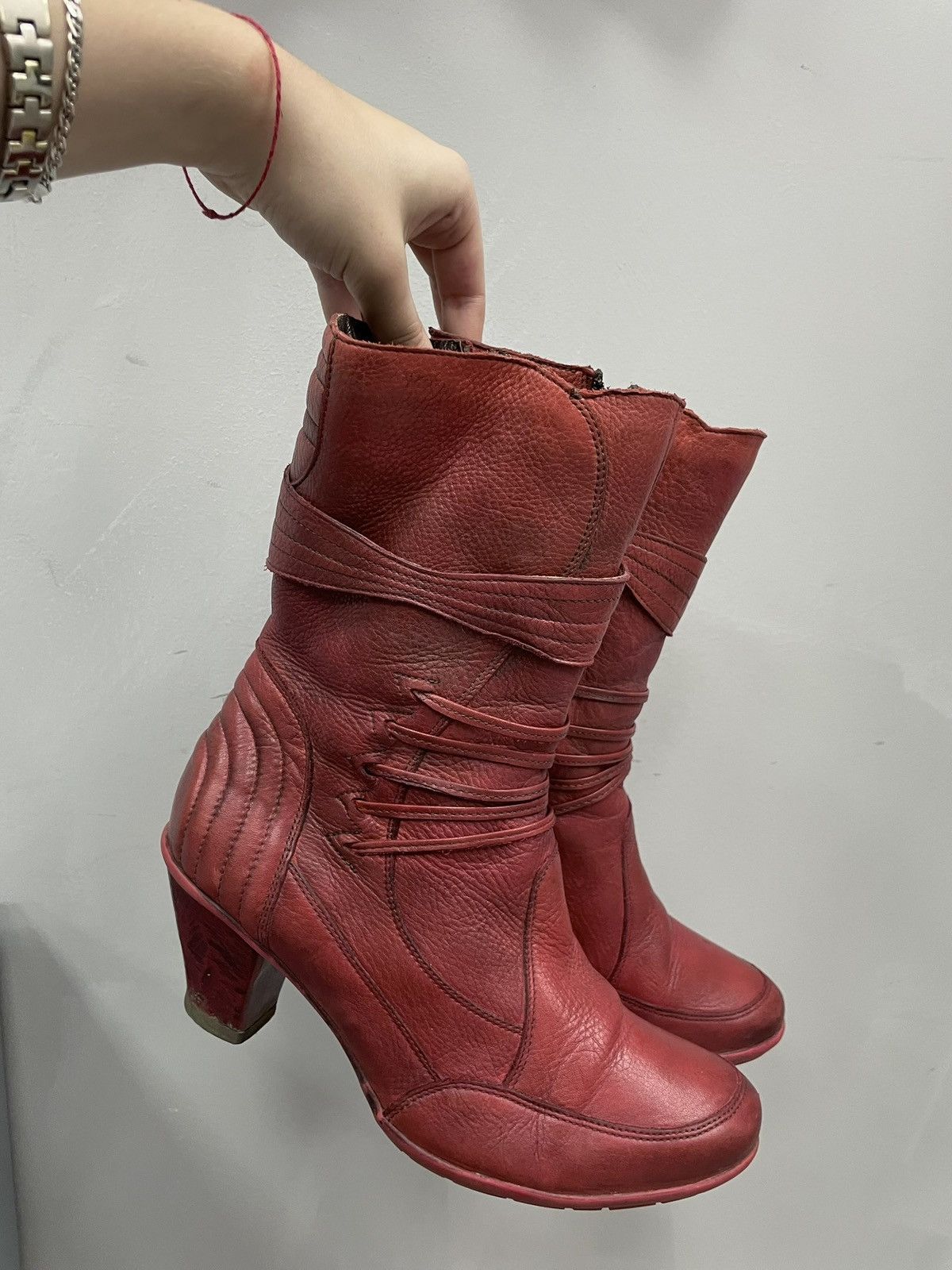 Diesel × Guidi × Vintage Rare 90s Red leather moto A.S. 98 style avant garde boots Size US 9 / IT 39 - 1 Thumbnail