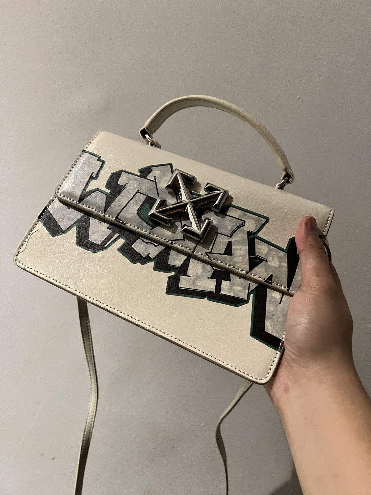 Off-White Off-White White Leather Graffiti 2.8 Jitney Top Handle Bag Size ONE SIZE - 8 Thumbnail