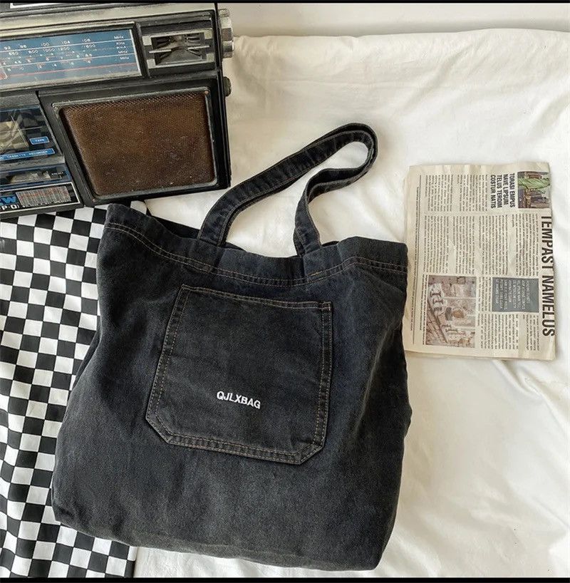Japanese Brand × Vintage Denim Shopping Bag Designer Shoulder Solid Travel Military Size ONE SIZE - 2 Thumbnail