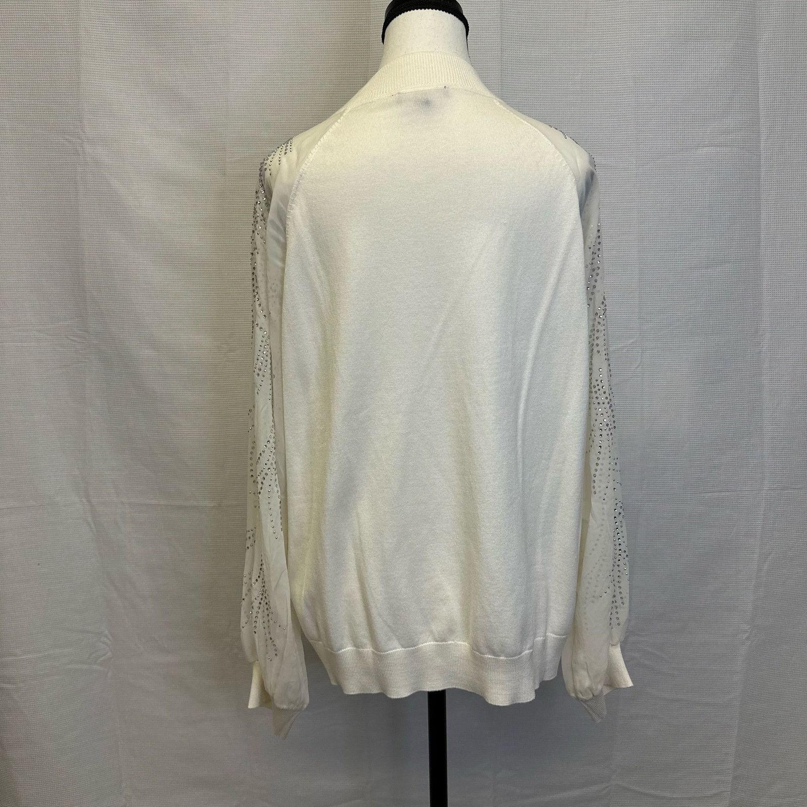 Adrianna Papell Adrianna Papell XL Embellished Knit Top Sheer Sleeve Blouse Size XL / US 12-14 / IT 48-50 - 3 Thumbnail