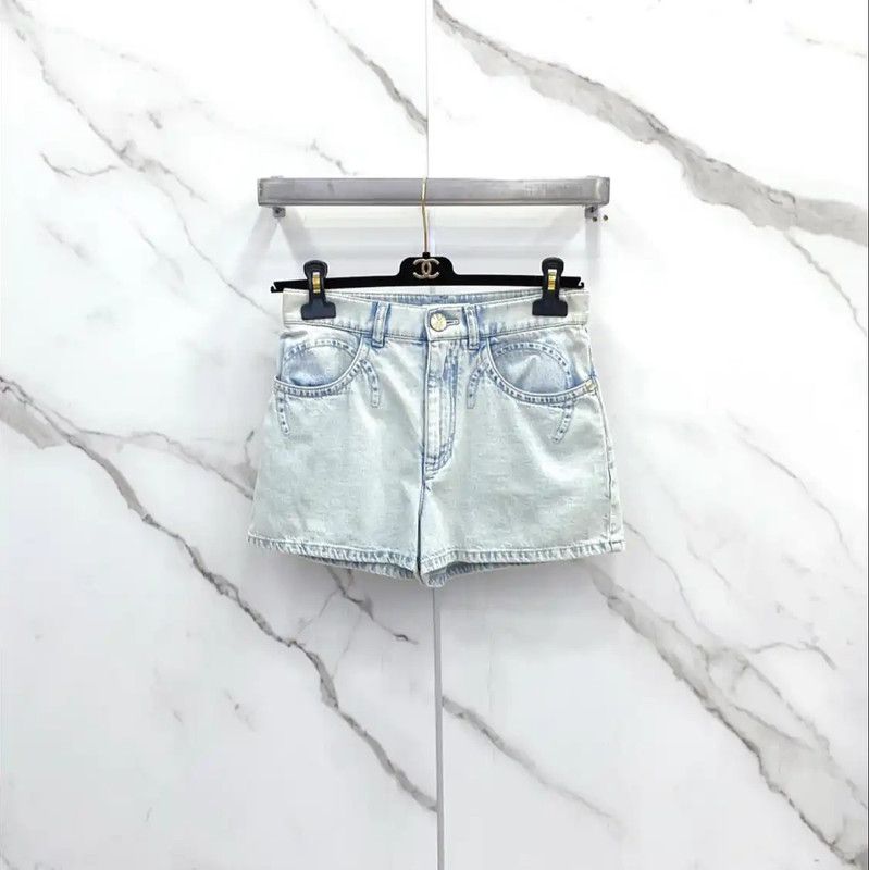 Chanel Chanel Blue Cotton Logo Women's Shorts 0089 Size 23" - 1 Thumbnail