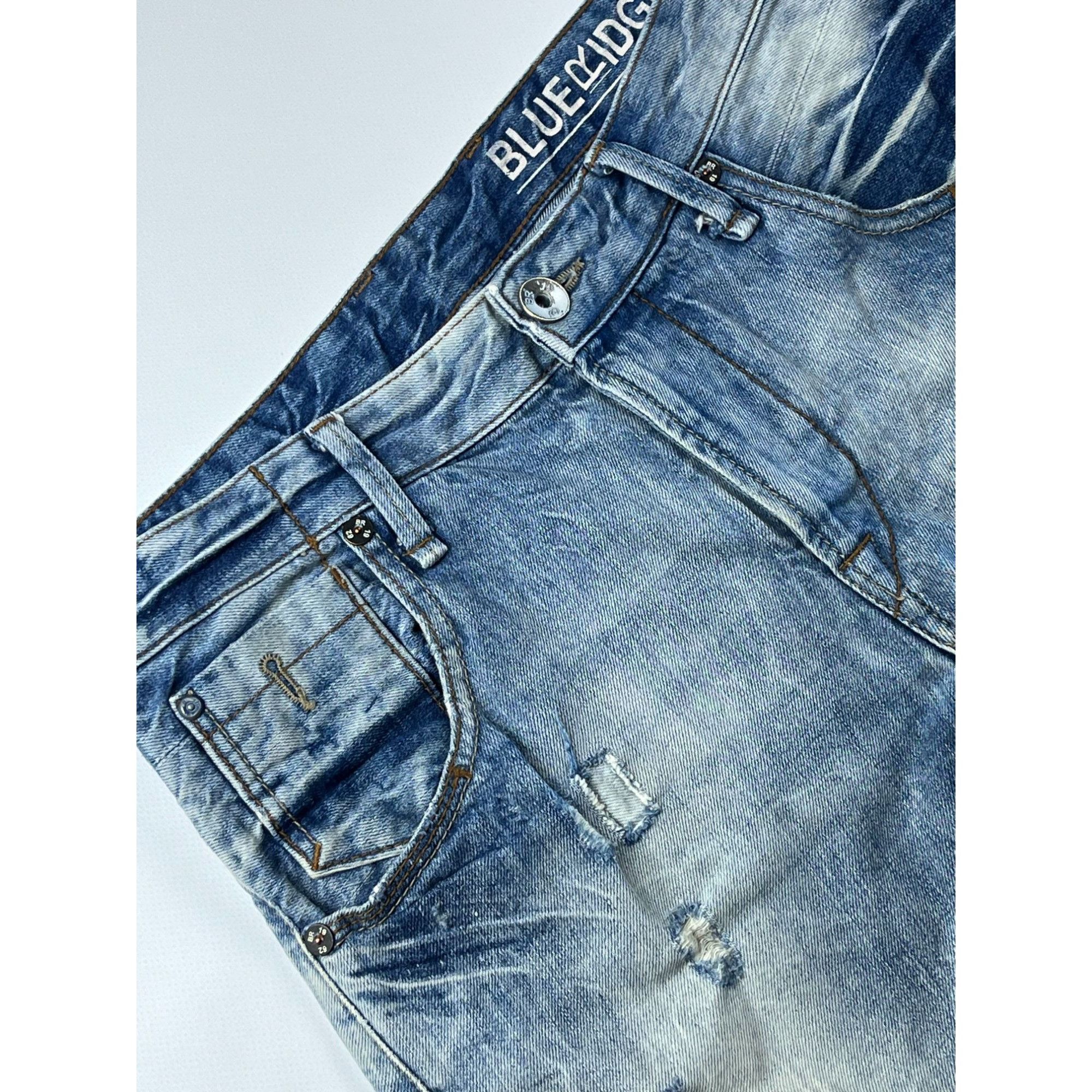 Vintage Double Knee Light Wash Ditressed Blue Ridge Jeans Size US 34 / EU 50 - 9 Thumbnail