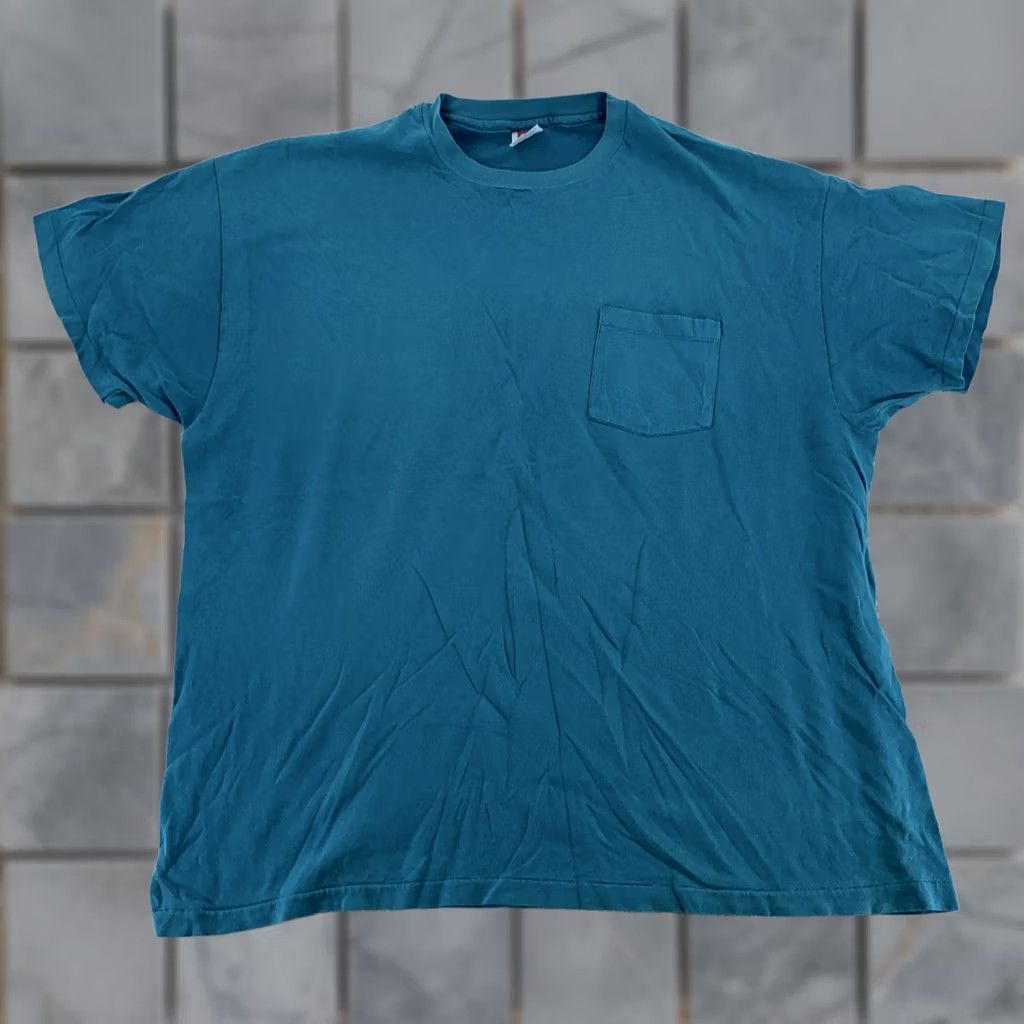 Hanes VINTAGE Hanes Pocket Shirt Mens L/XL Blank Single Stitch Basic Tee USA Blue 90s Size US L / EU 52-54 / 3 - 1 Thumbnail