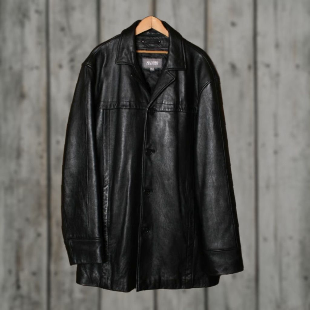 Vintage VINTAGE Wilsons Leather Car Coat Black 4-Button Insulated Lined XLT Mens Big & Tall Leather Coat Sz. XLT Size US XL / EU 56 / 4 - 1 Thumbnail